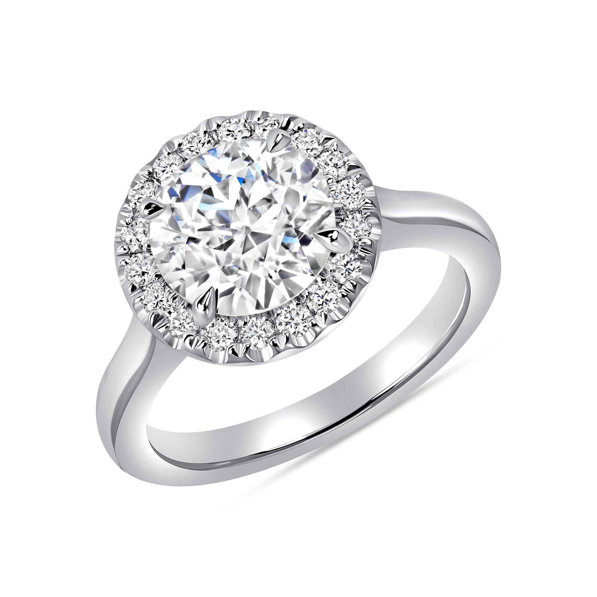 Round Brilliant Cut Diamond Halo Ring in Platinum