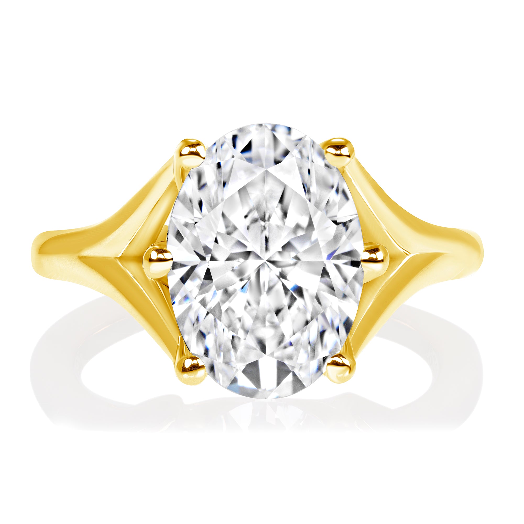 Oval Cut Diamond Split Shank Solitaire Ring in 18K White Gold