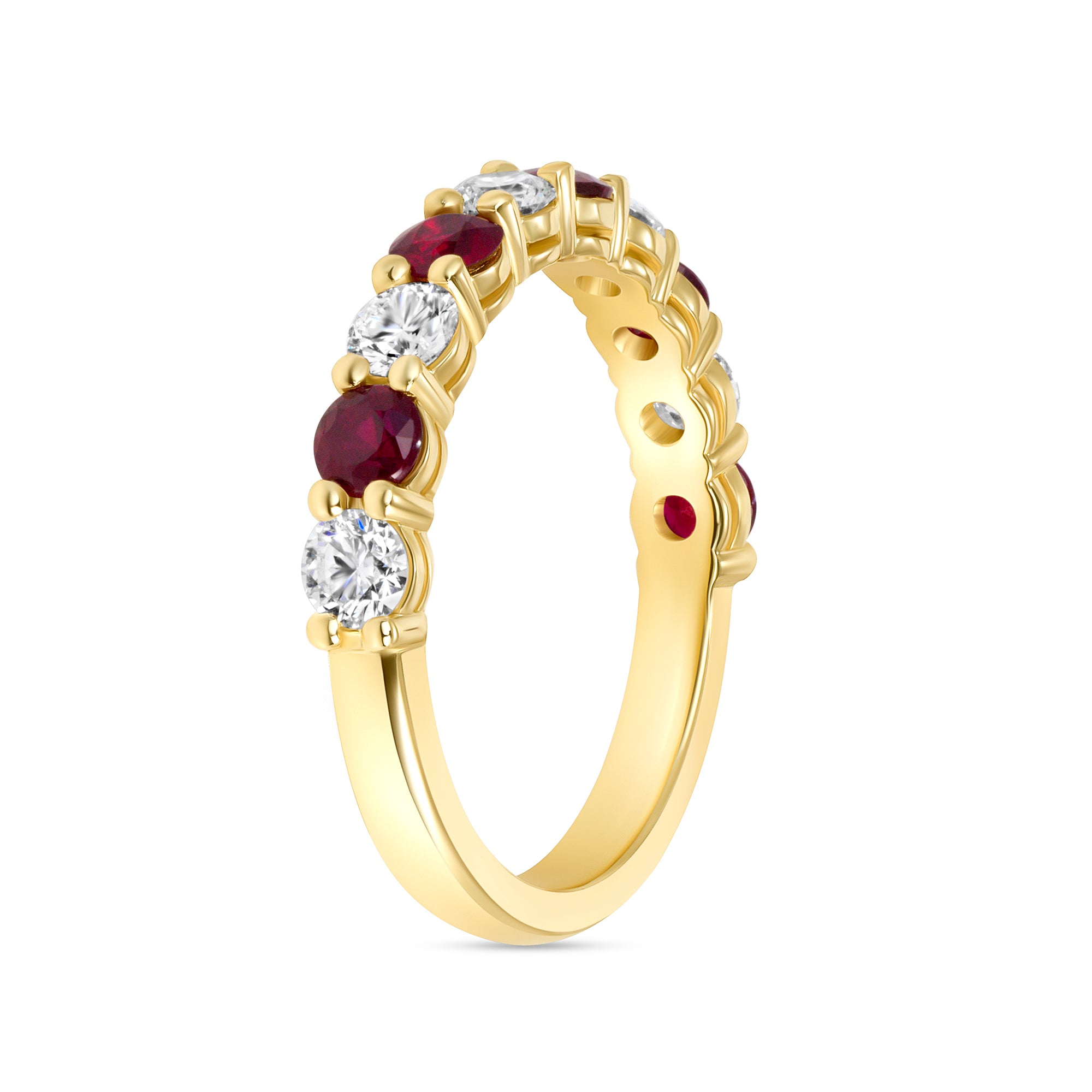 Alternating Round Ruby and Diamond Band in 18K Yellow Gold