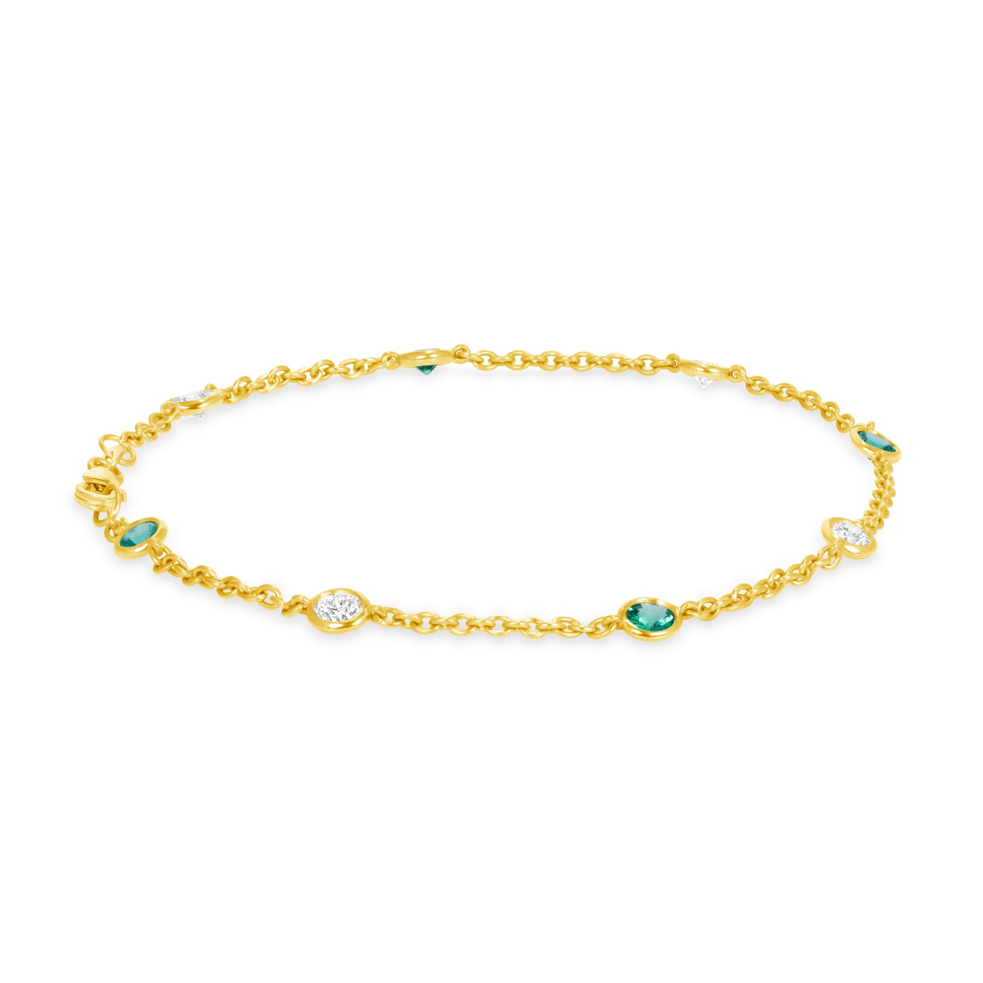 Round Emerald and Diamond Station Bracelet in 18K Yellow Gold