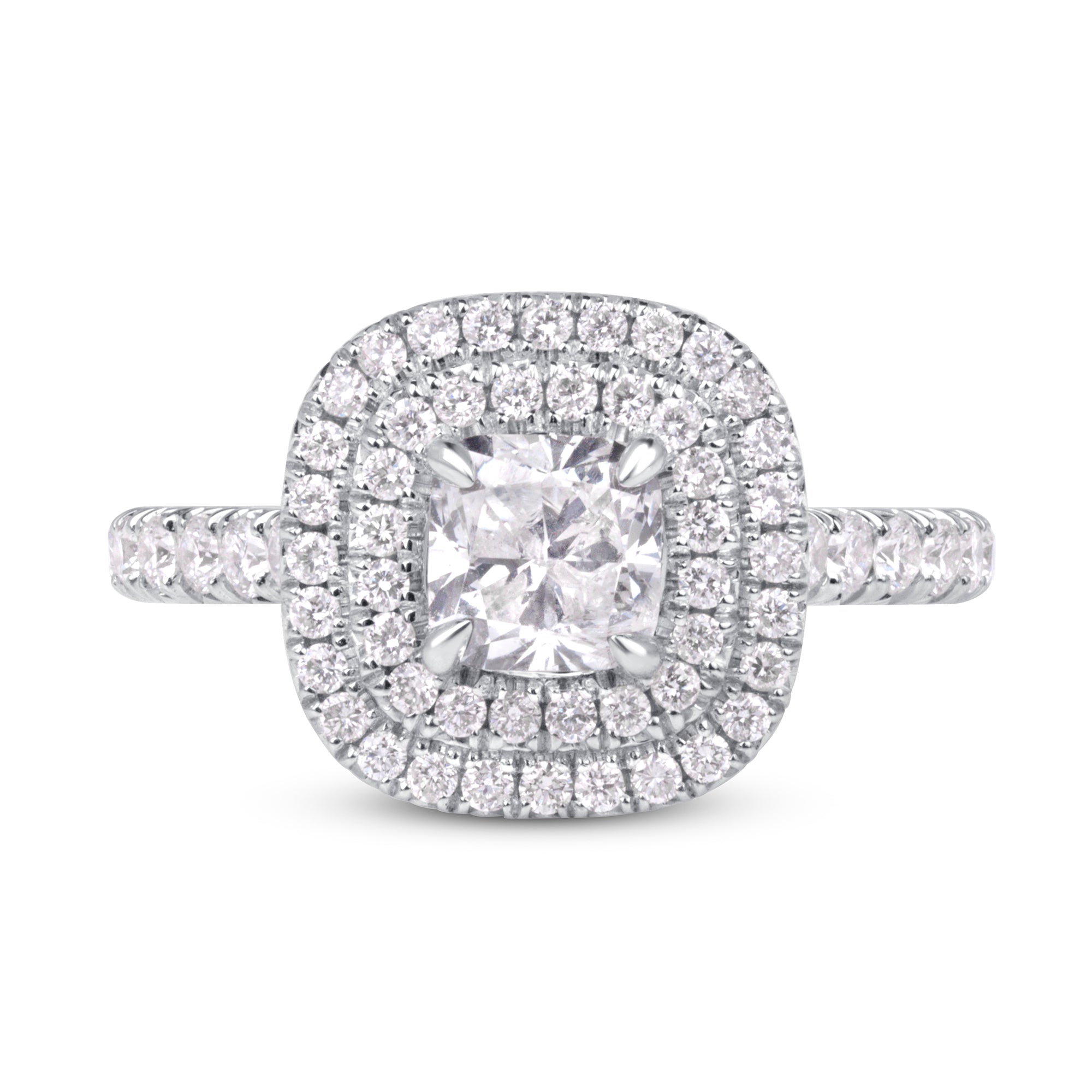 1.76ctw Cushion Cut Double Halo Diamond Cluster Ring in 14K White Gold