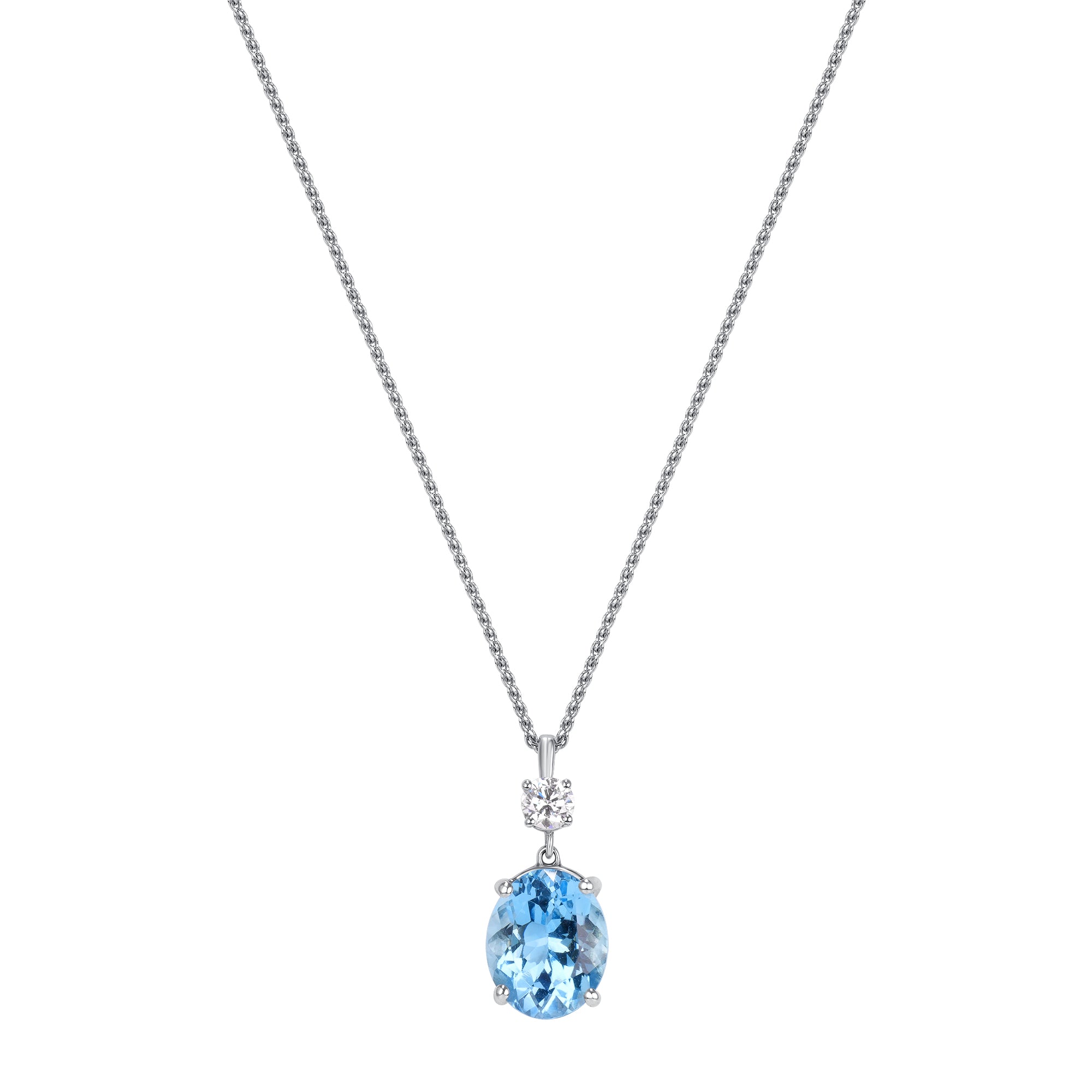 Aquamarine And Diamond Dangling Pendant In 18 Karat White Gold
