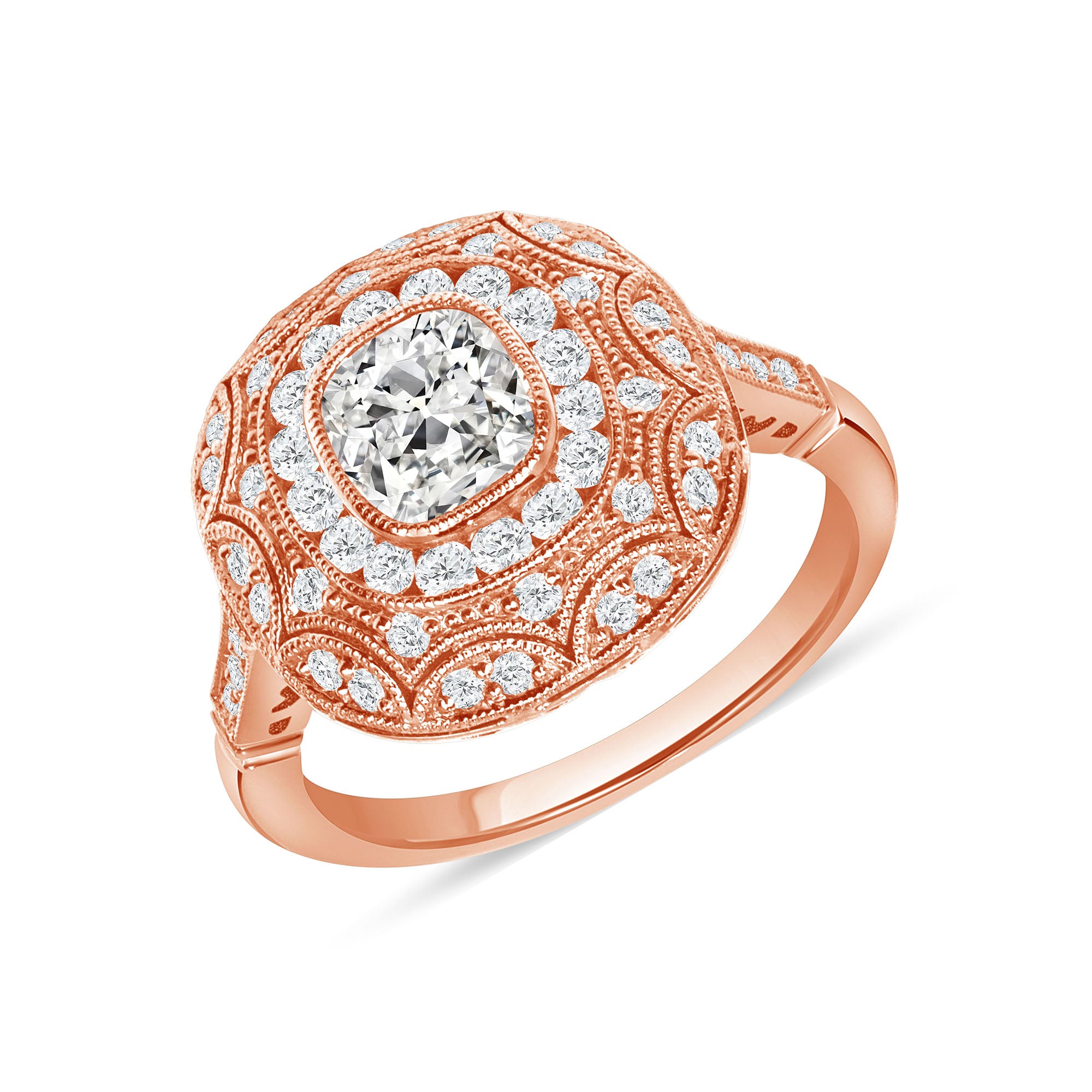 1.59ctw Cushion Cut Halo Melee Diamond Ring in 14K Rose Gold