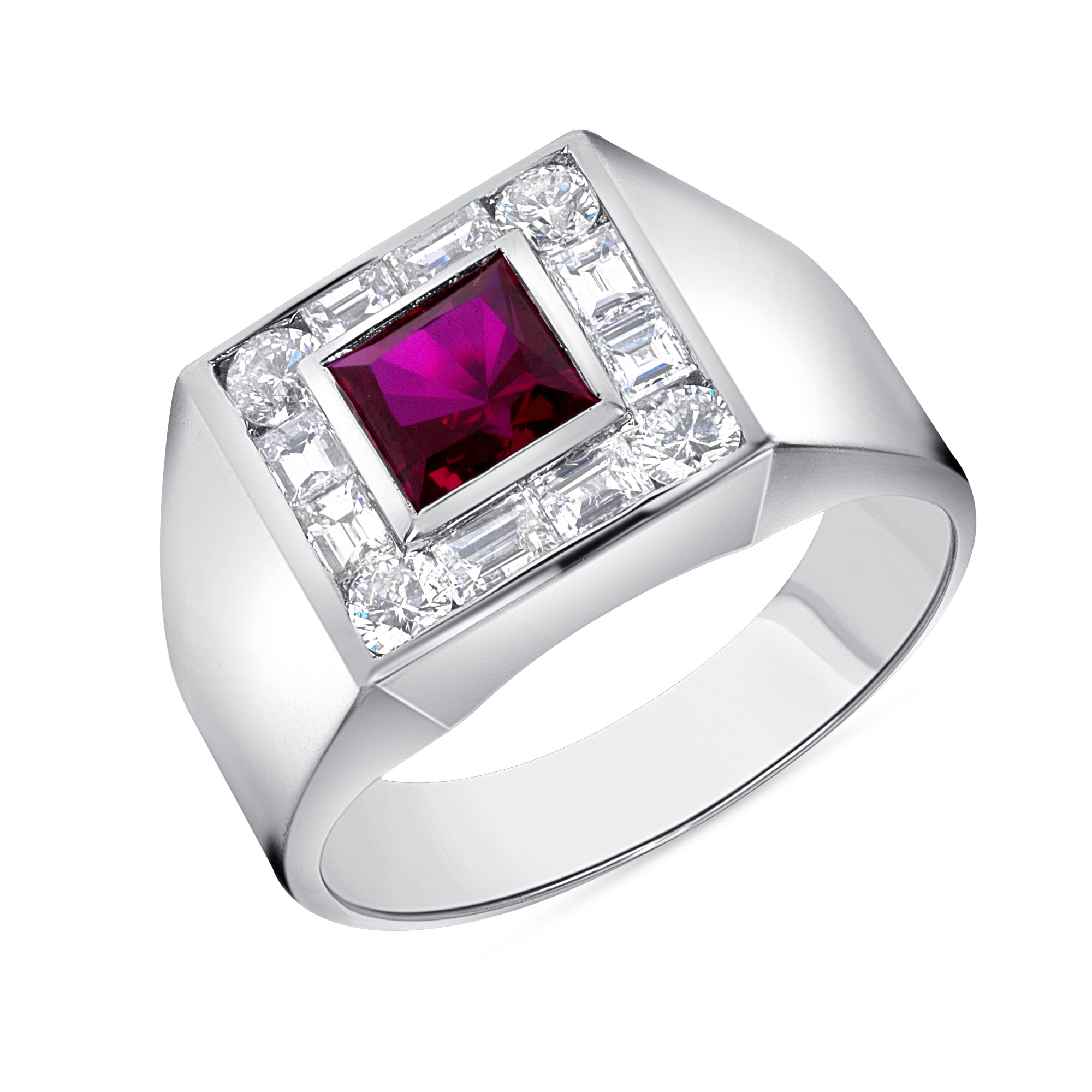 Princess Cut Ruby and Channel Set Diamond Ring in 14K White Gold