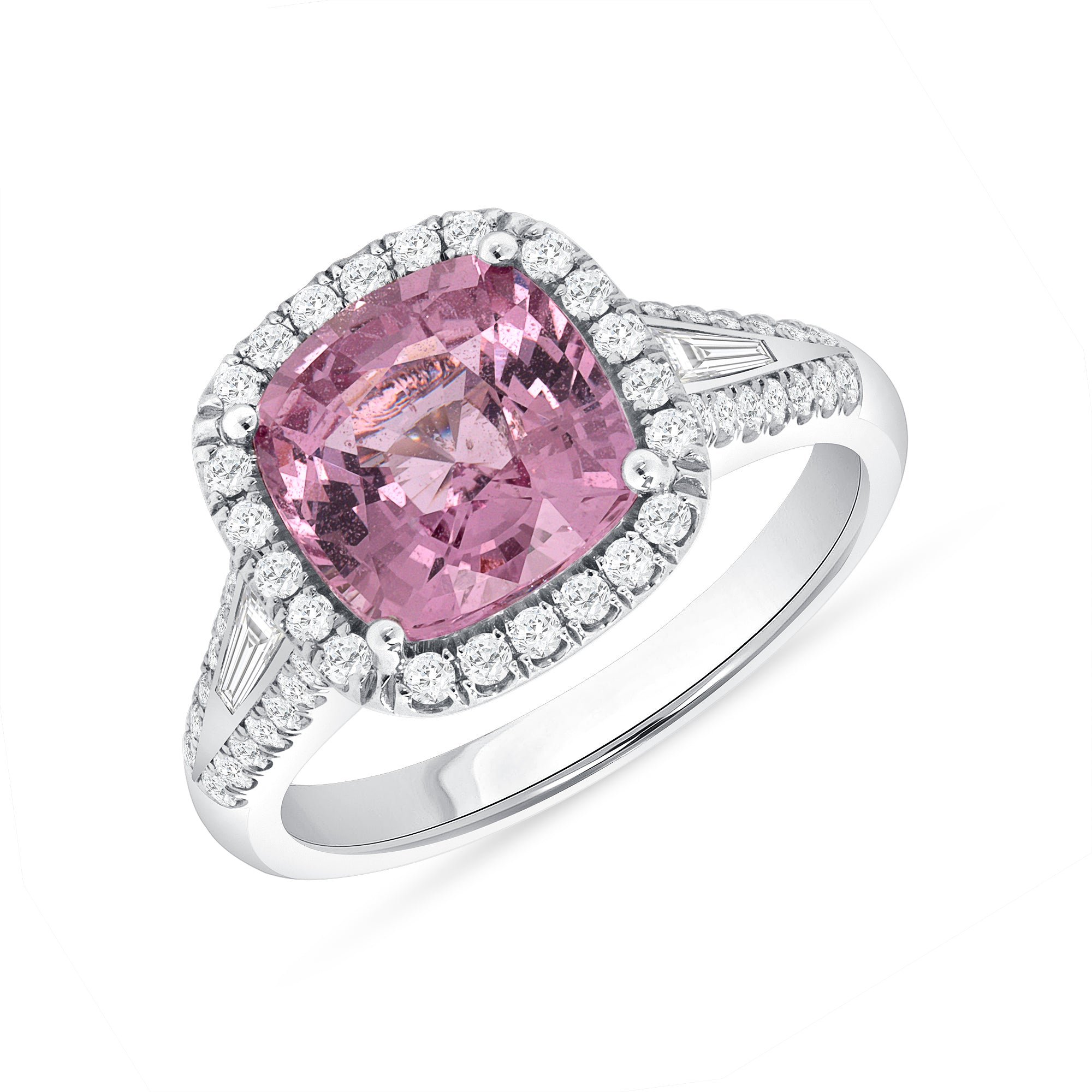 Cushion Cut Padpadscha Sapphire Diamond Halo Ring In Platinum