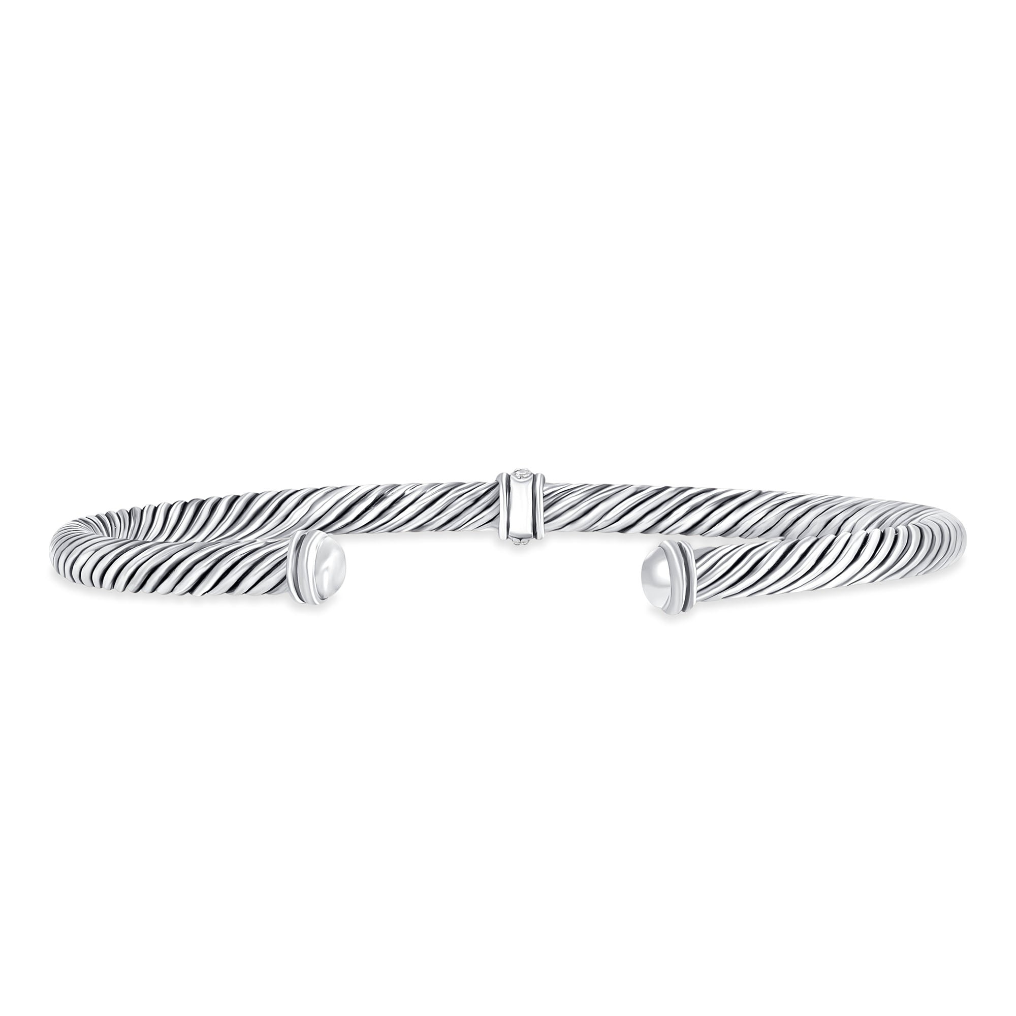 Twisted Cable Cuff Bangle Bracelet in 18K White Gold