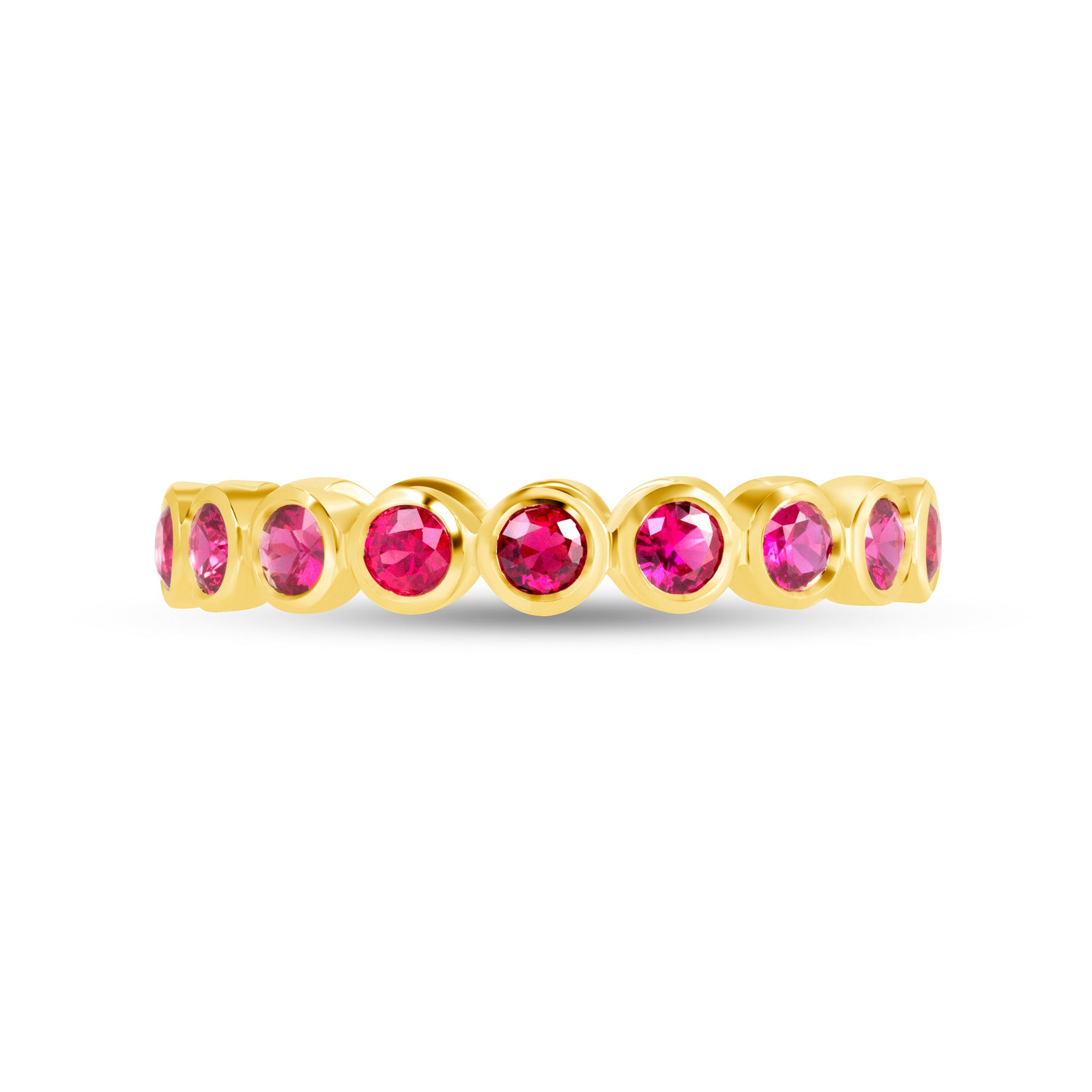 Bezel Set Pink Sapphire Eternity Band in 18K Yellow Gold