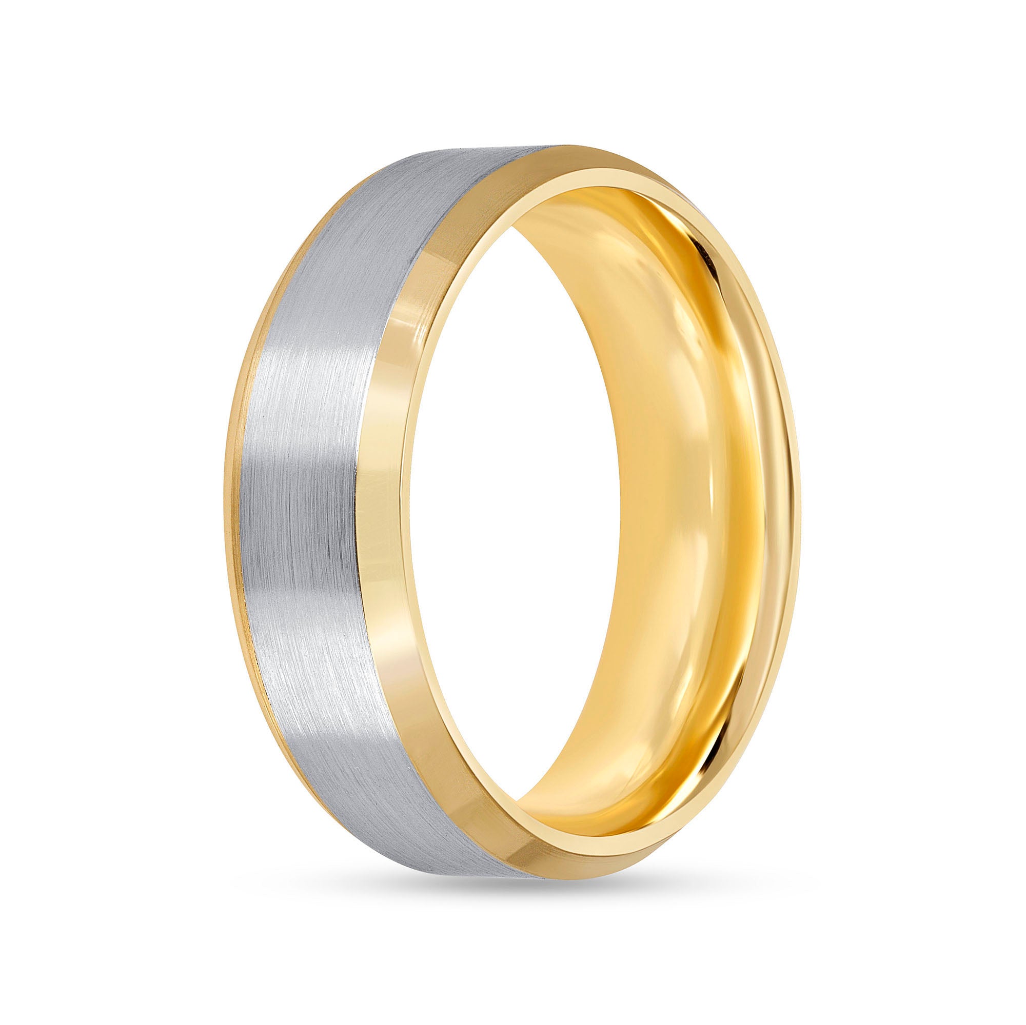 Men’s Two-Tone Tapered Wedding Band in 18K Yellow and White Gold