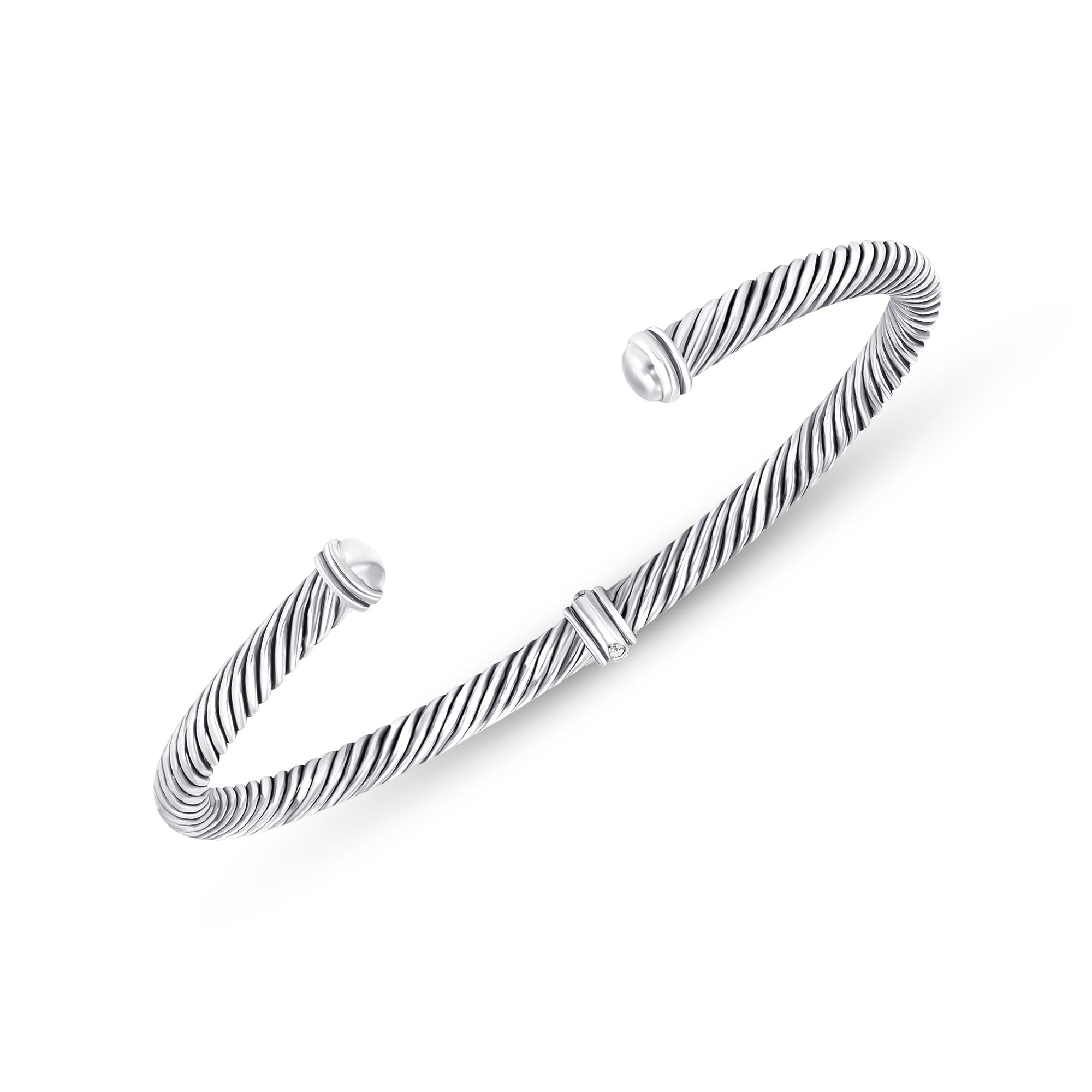 Twisted Cable Cuff Bangle Bracelet in 18K White Gold