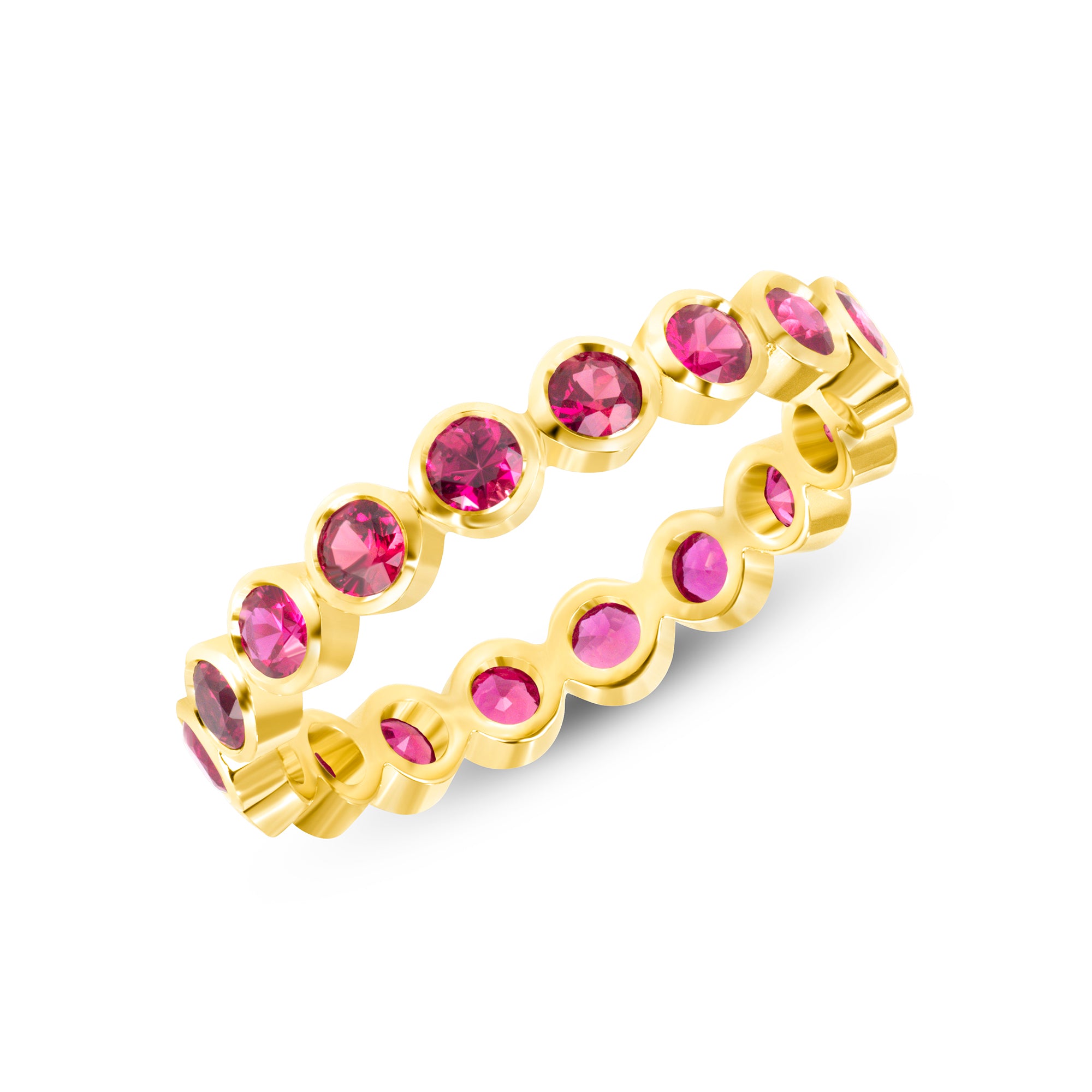 Bezel Set Pink Sapphire Eternity Band in 18K Yellow Gold