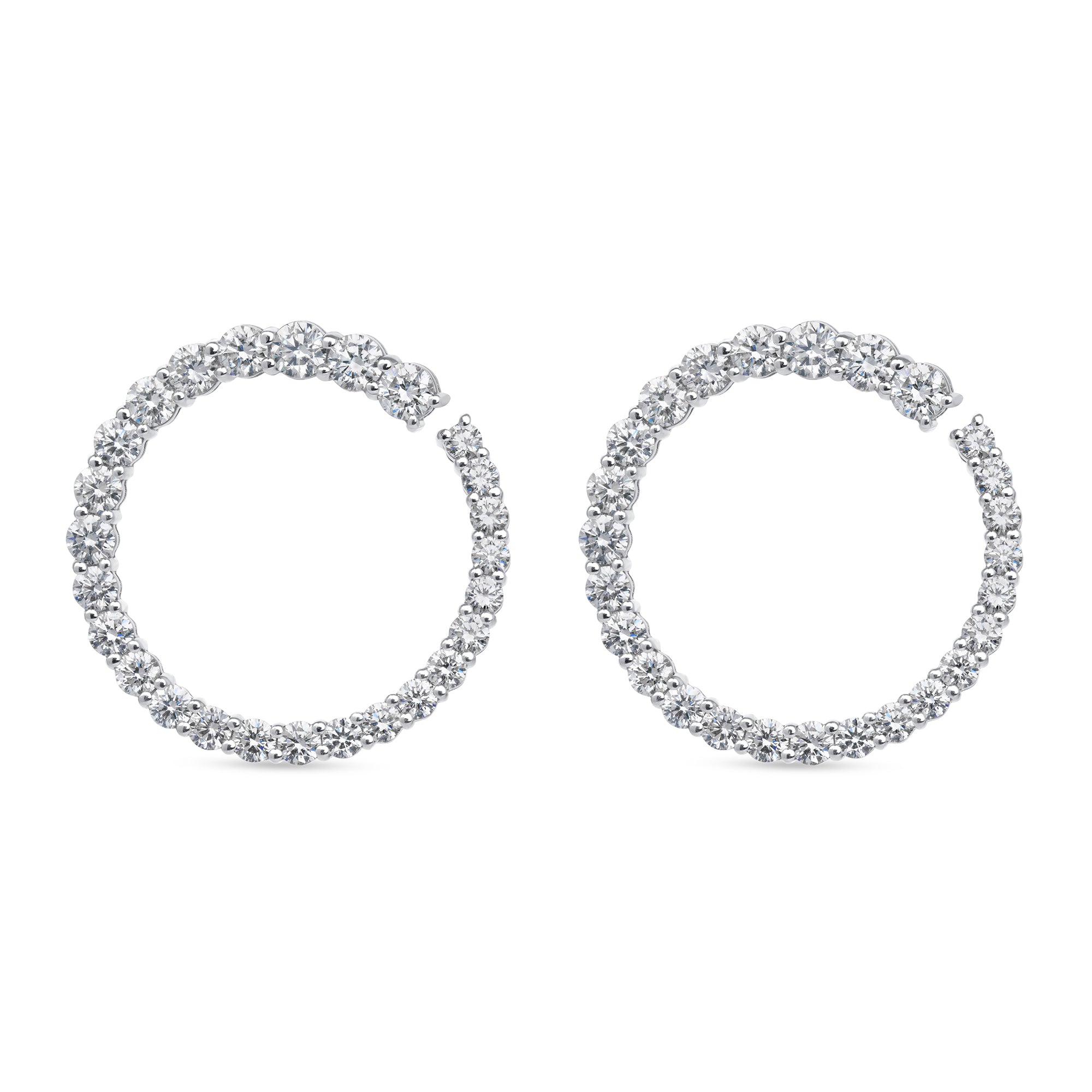 Graduated Round Cut Diamond Hoop Earrings in 18 Karat White Gold