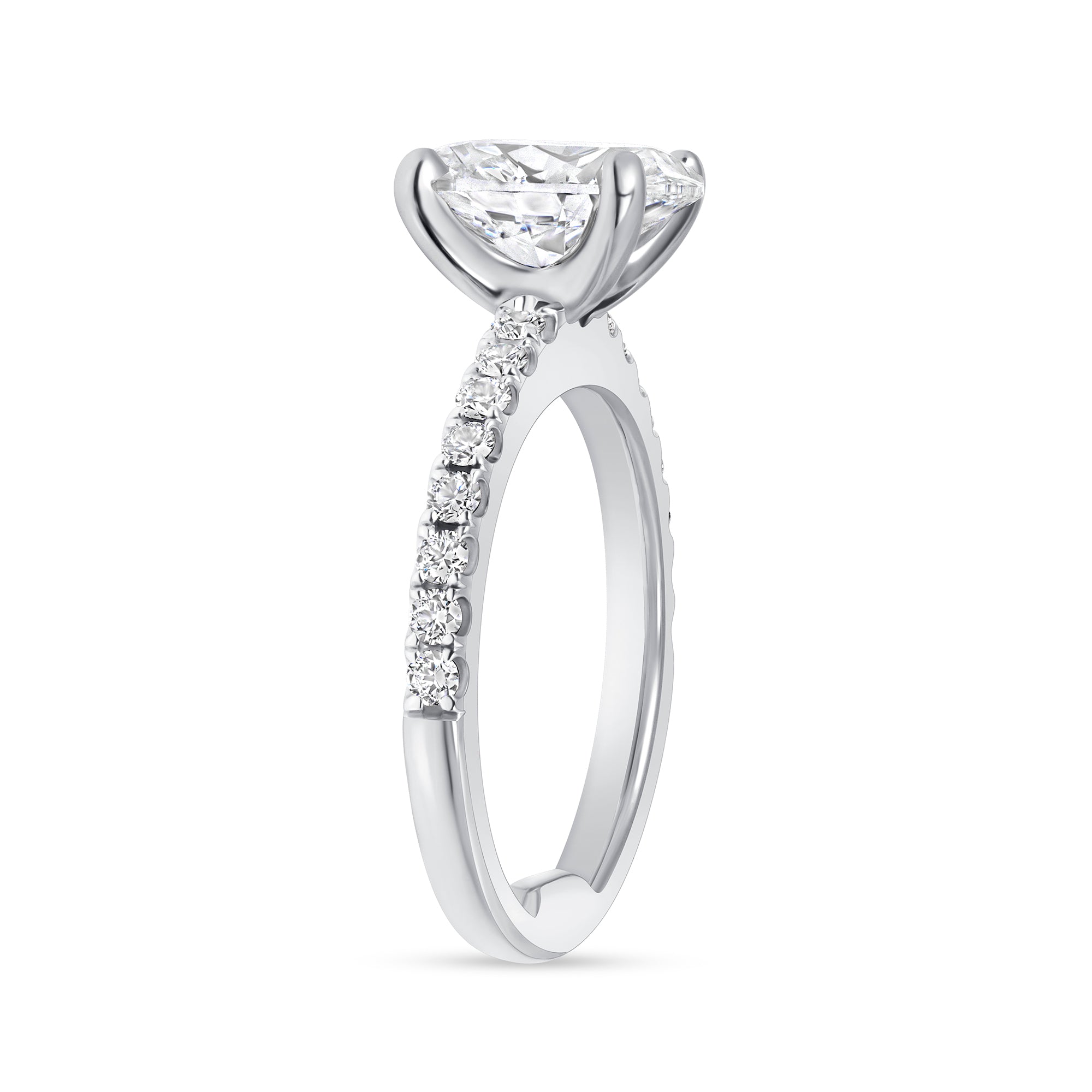 Oval Cut Diamond Ring with Pavé Band in Platinum