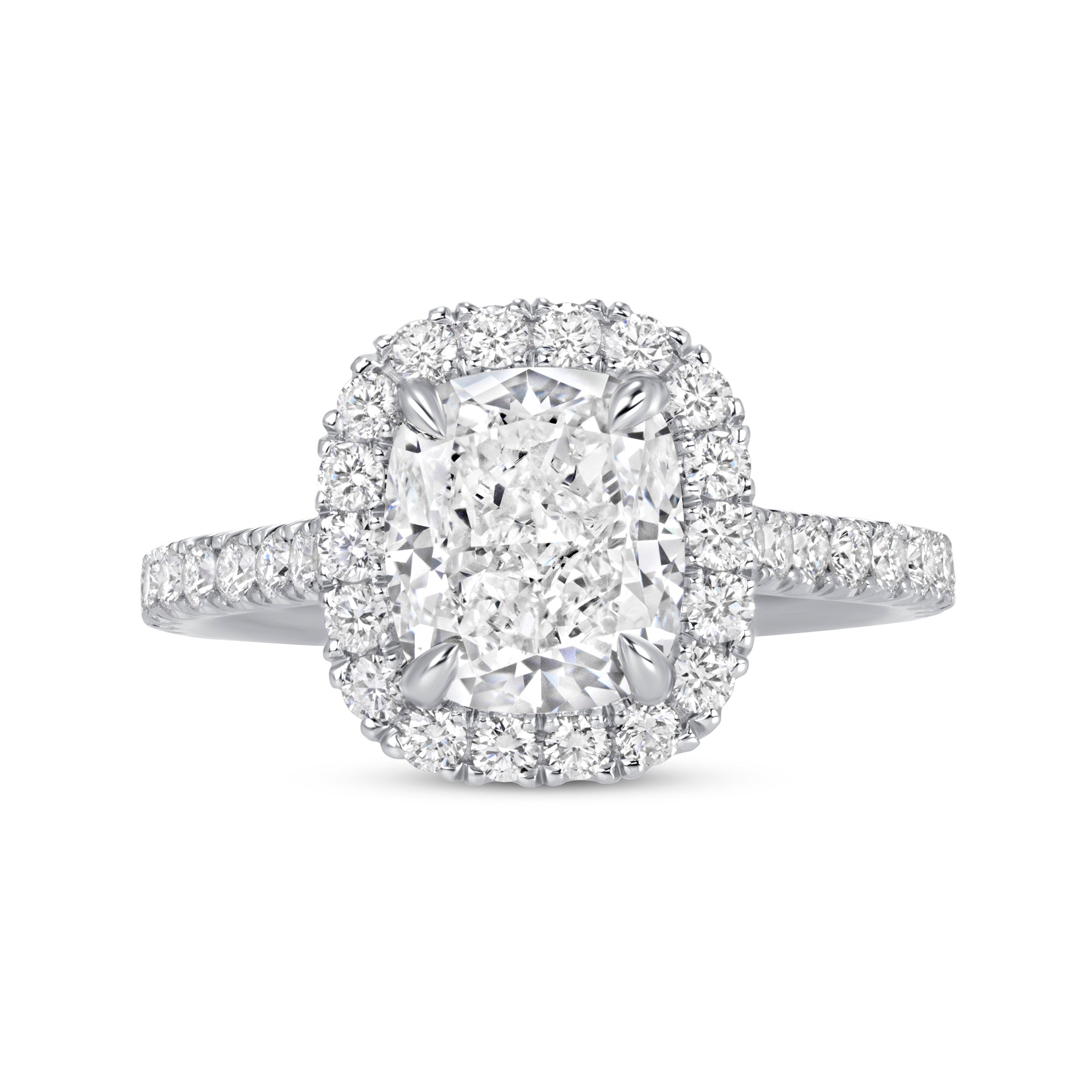 Cushion Cut Diamond Halo Engagement Ring in Platinum