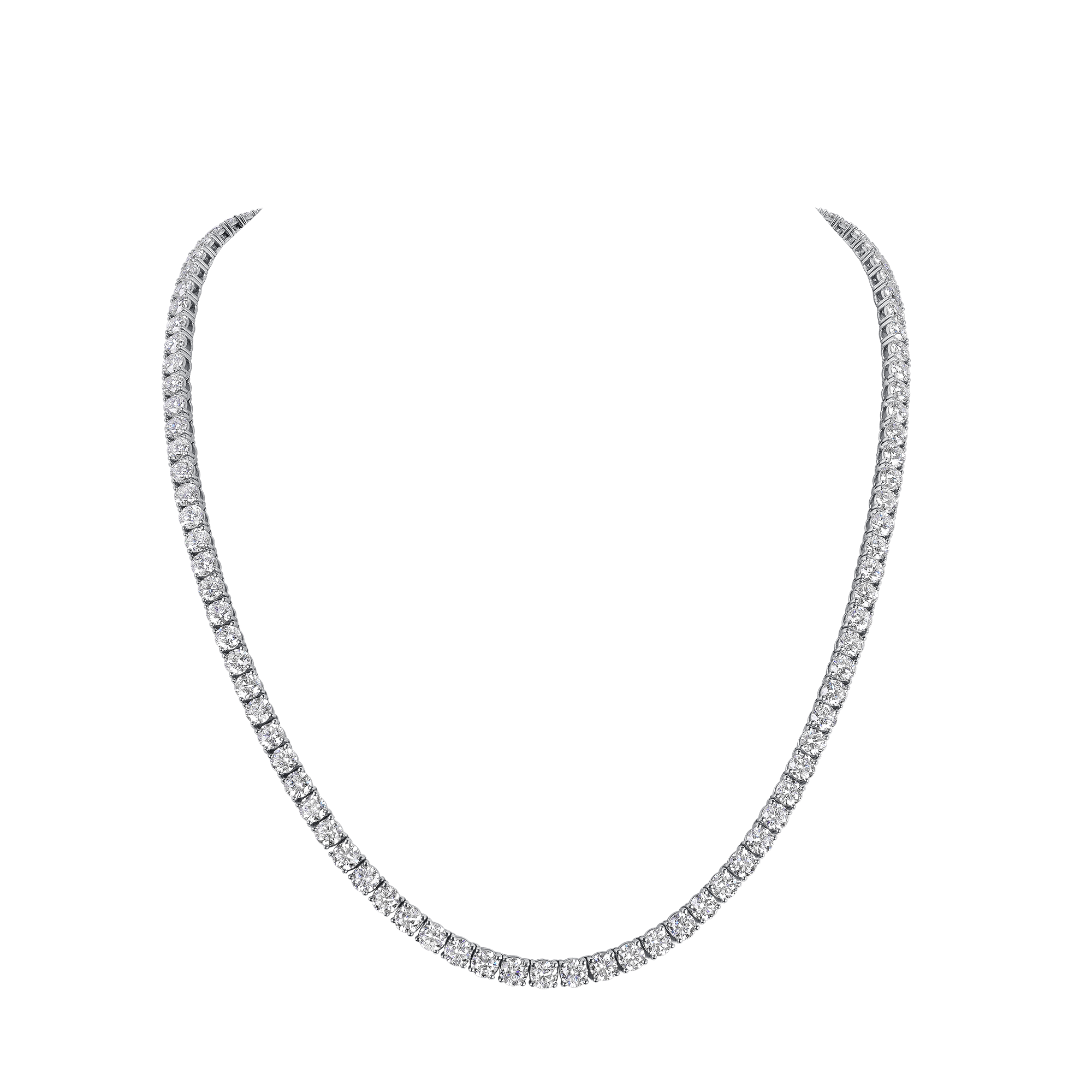 Round Brilliant Cut Diamond Tennis Necklace in Platinum