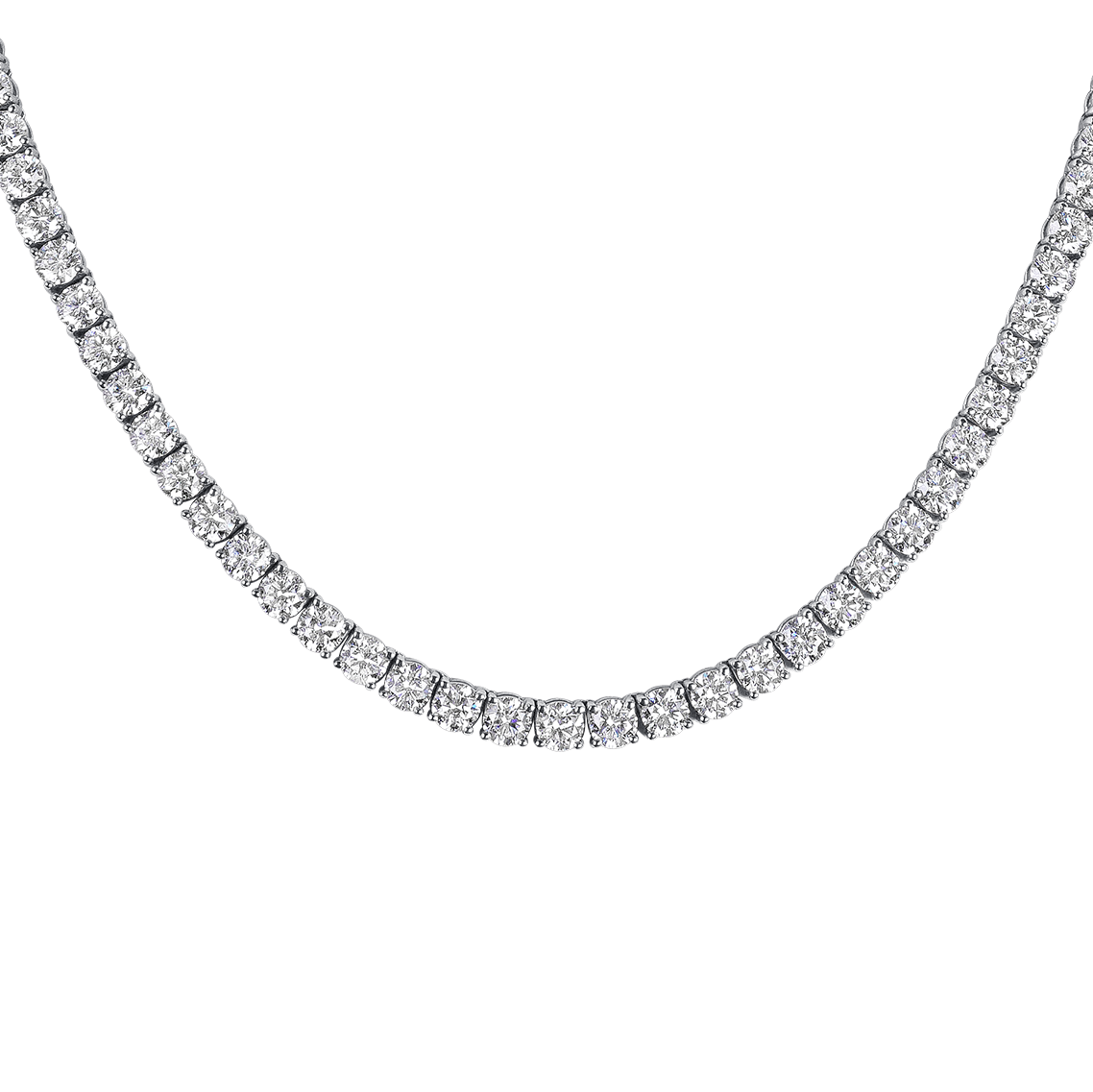 Round Brilliant Cut Diamond Tennis Necklace in Platinum