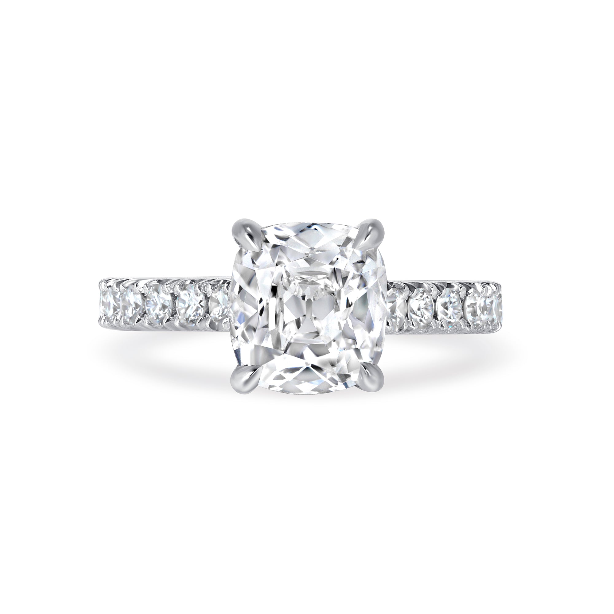 Cushion-Cut Diamond Ring with Pavé in Platinum