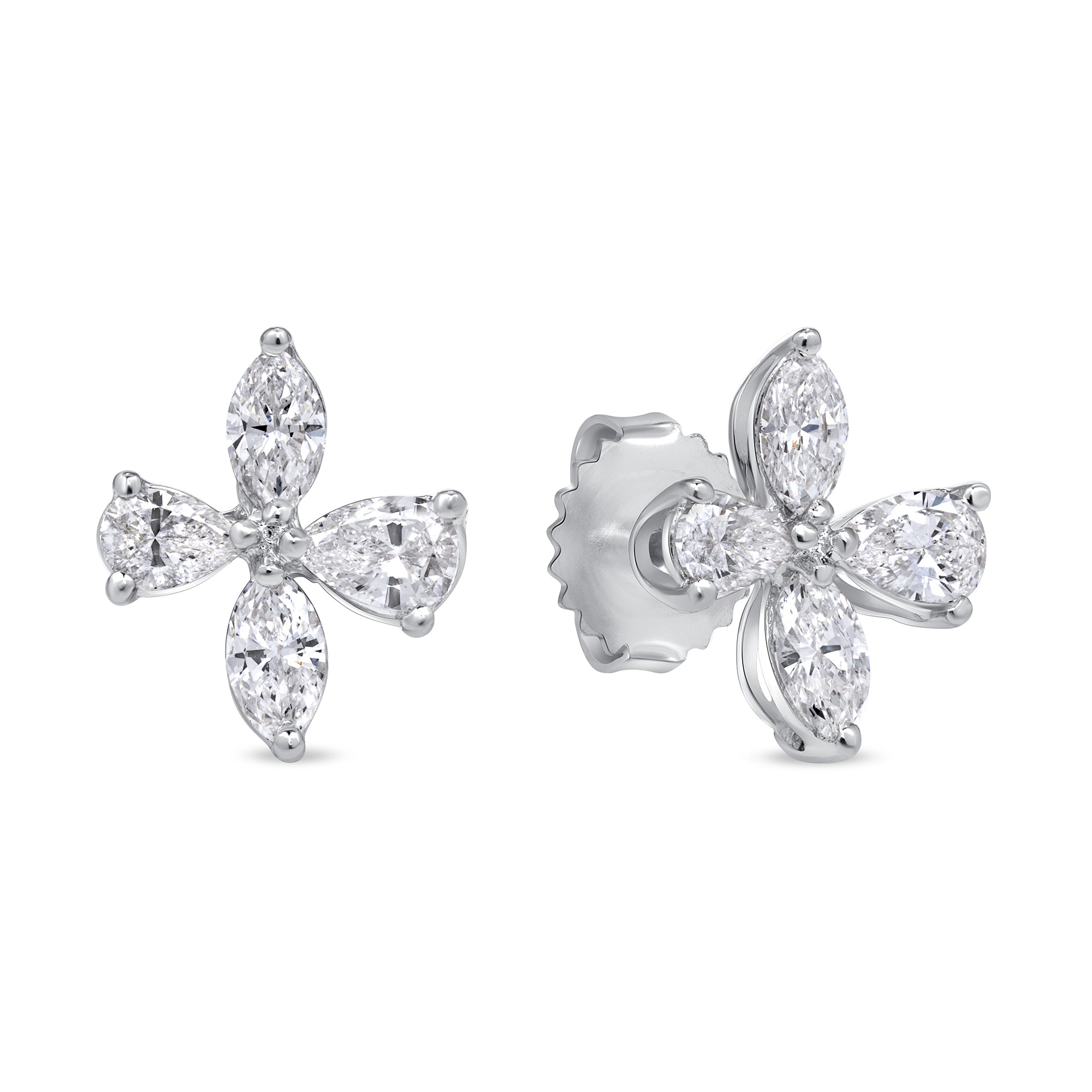 Marquise And Pear Shape Diamond Earrings In 18 Karat White Gold