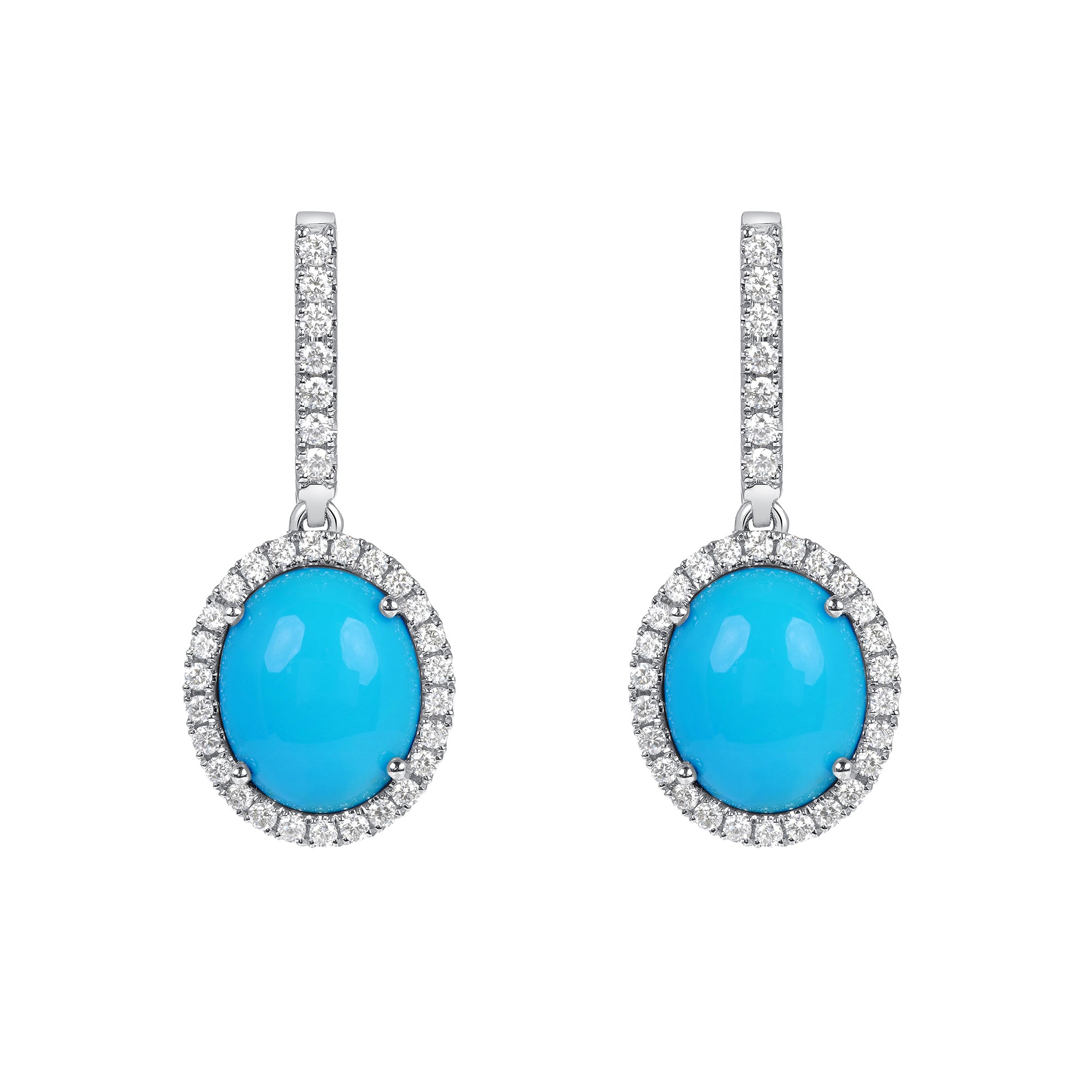 Turquoise And Diamond Halo Earrings In 18 Karat White Gold