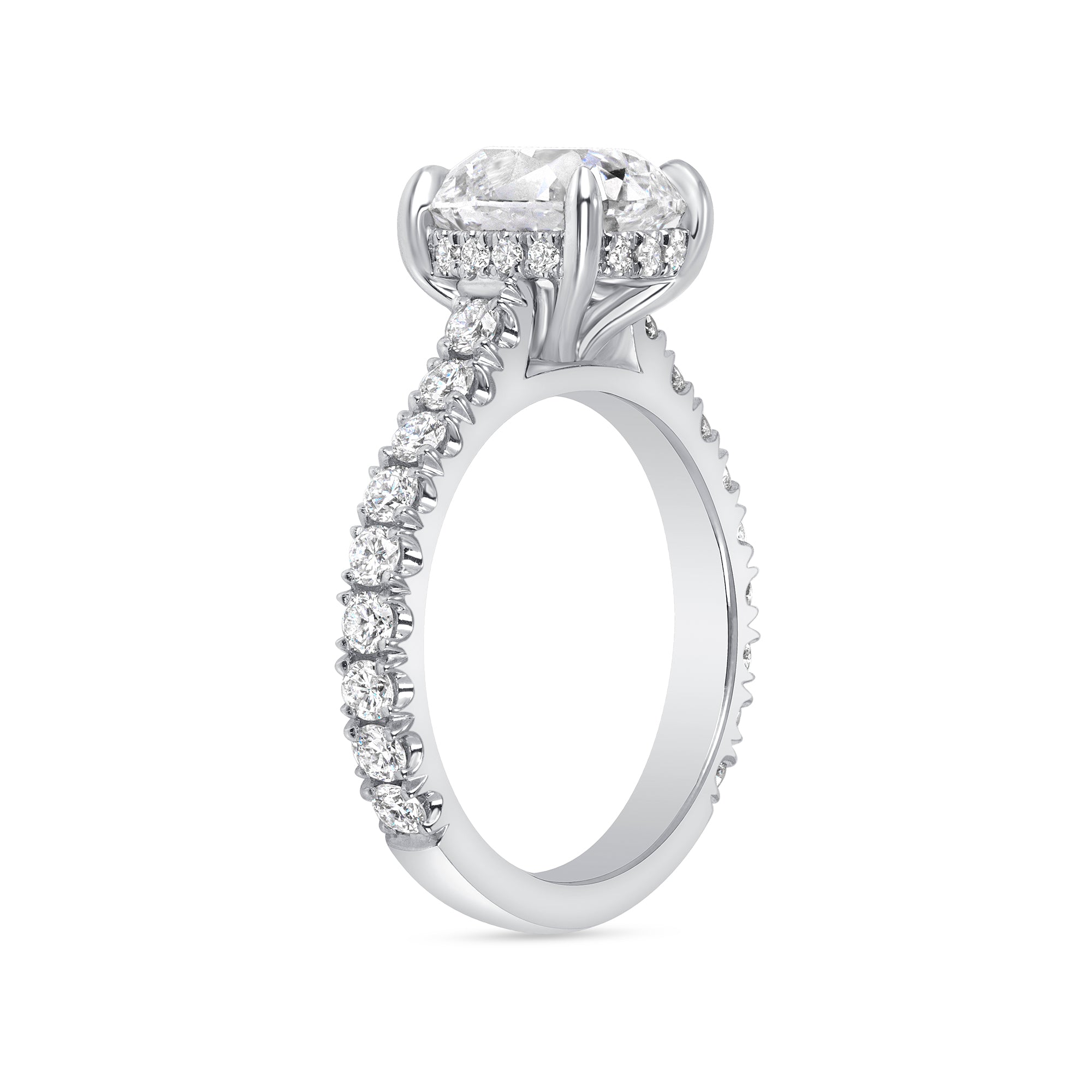 Cushion-Cut Diamond Ring with Pavé in Platinum