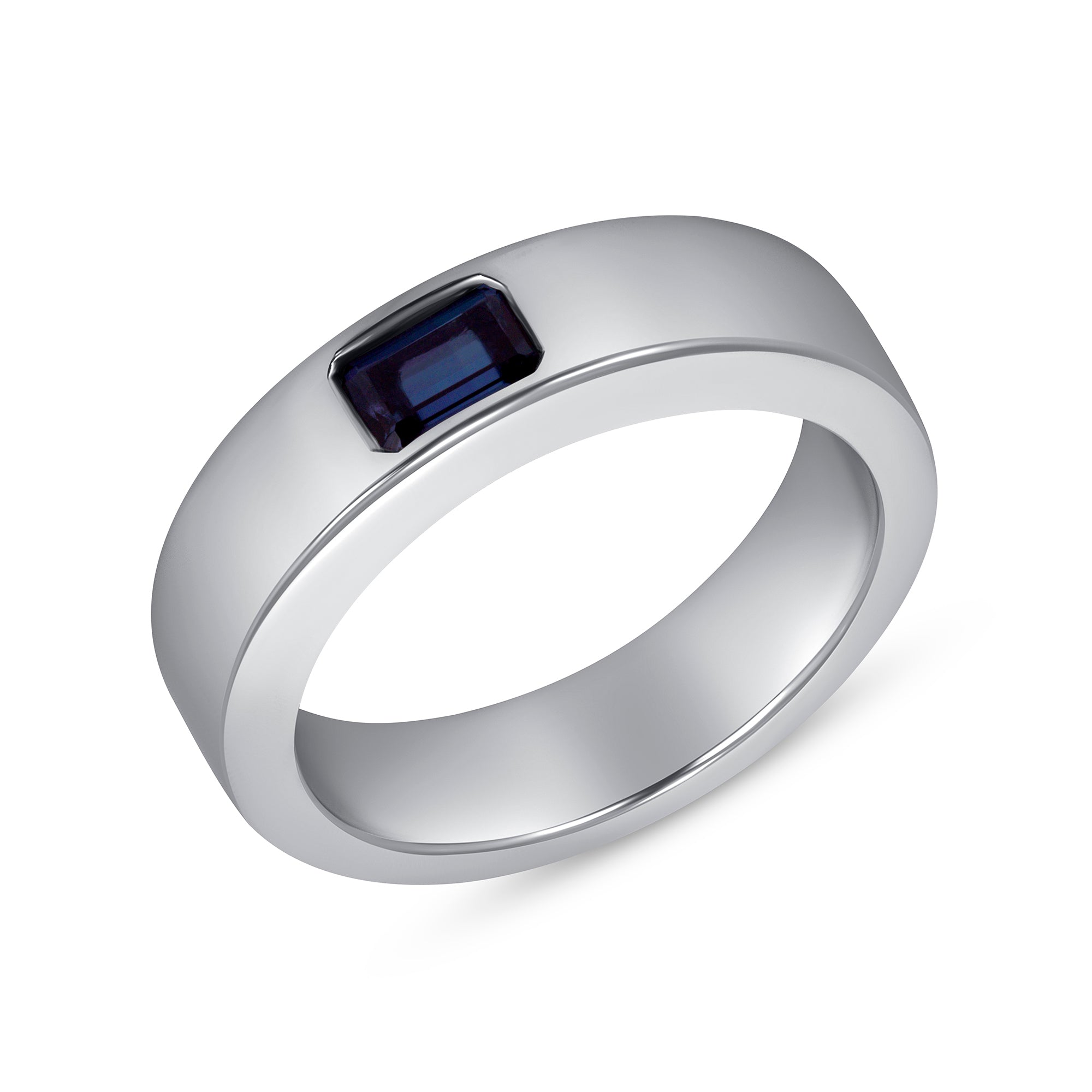 Emerald Cut Blue Sapphire Band in 18K White Gold