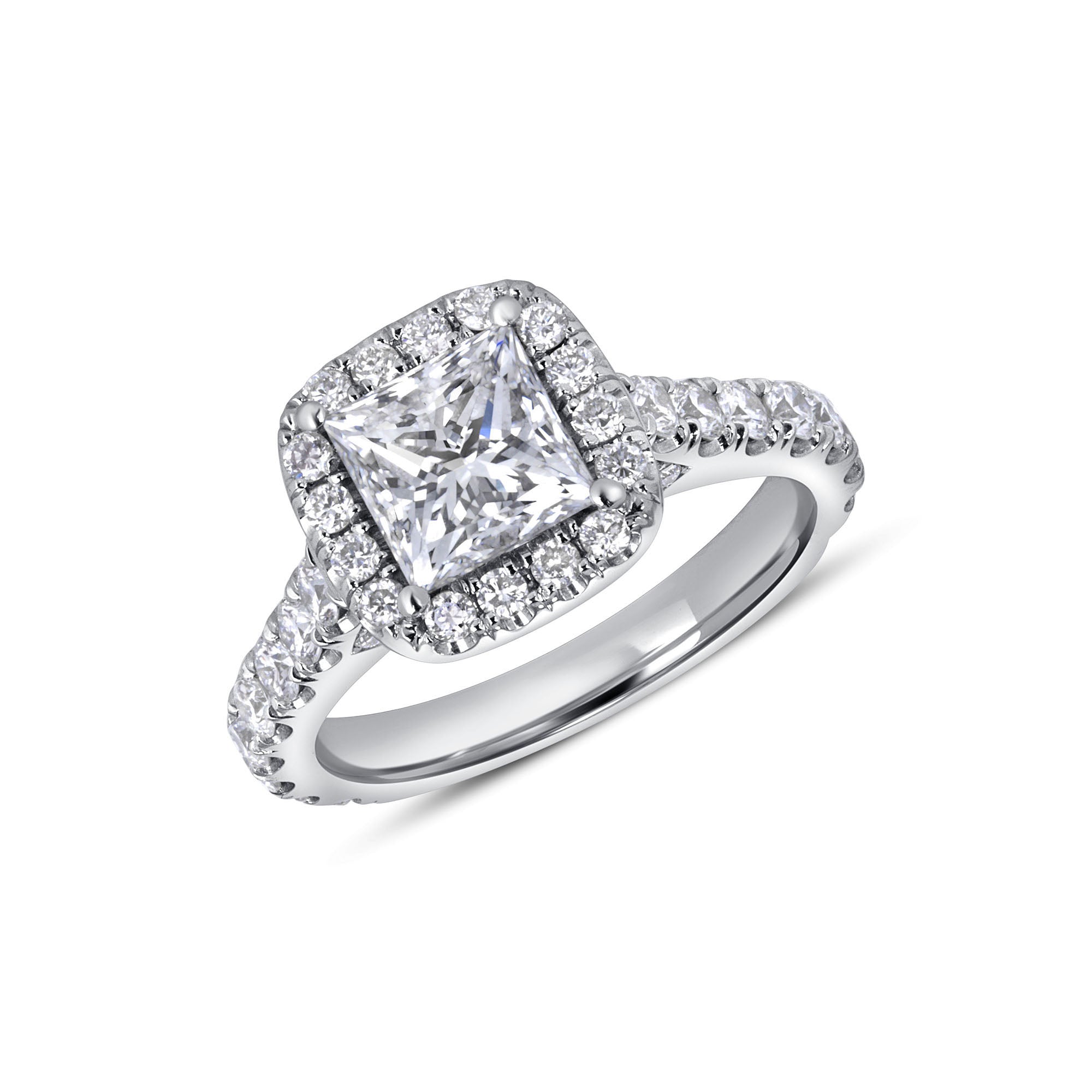 Princess Cut Diamond Halo Ring in 18 Karat White Gold