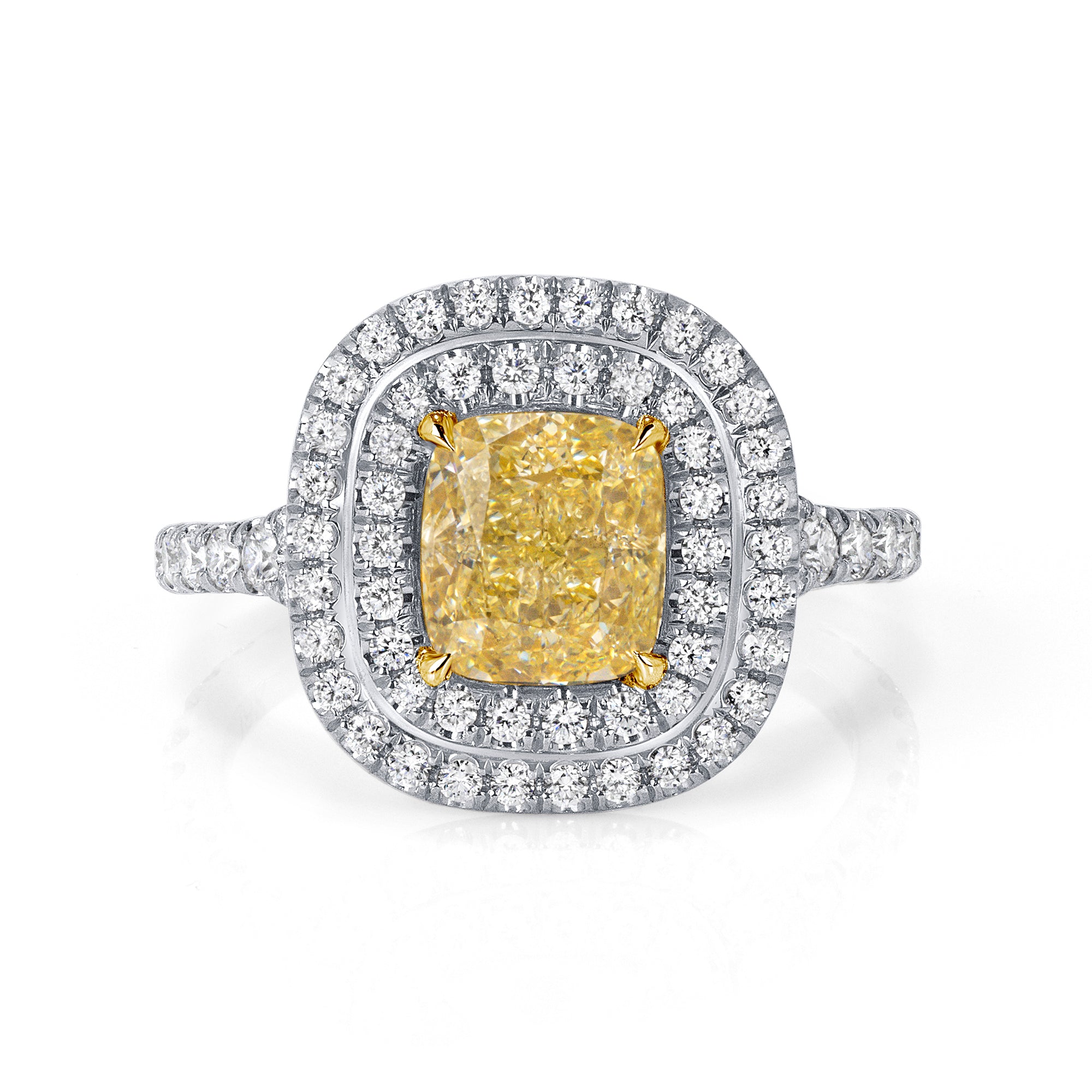 Radiant-Cut Yellow Diamond Double Halo Ring in Platinum