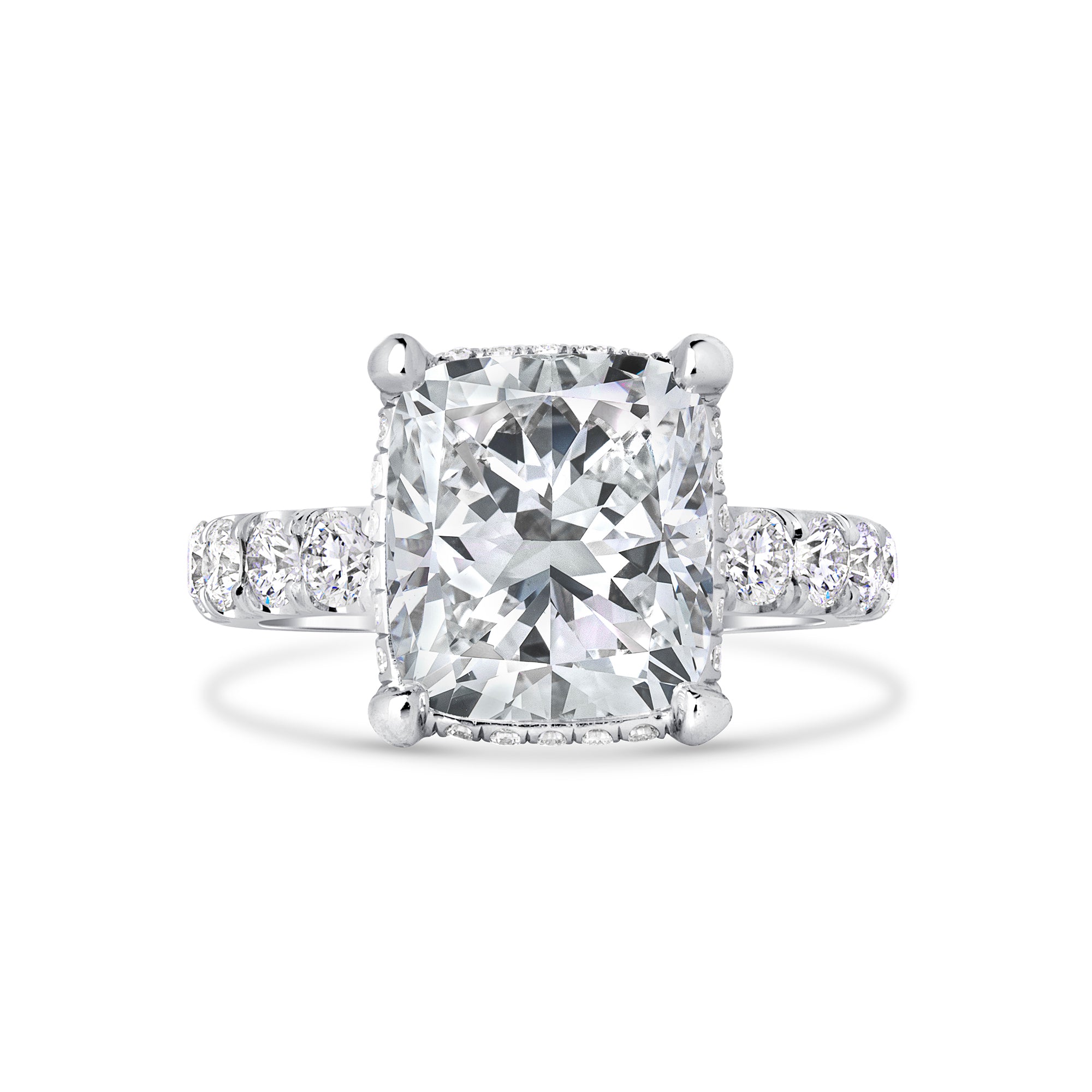 Cushion-Cut Diamond Engagement Ring with Hidden Halo in Platinum