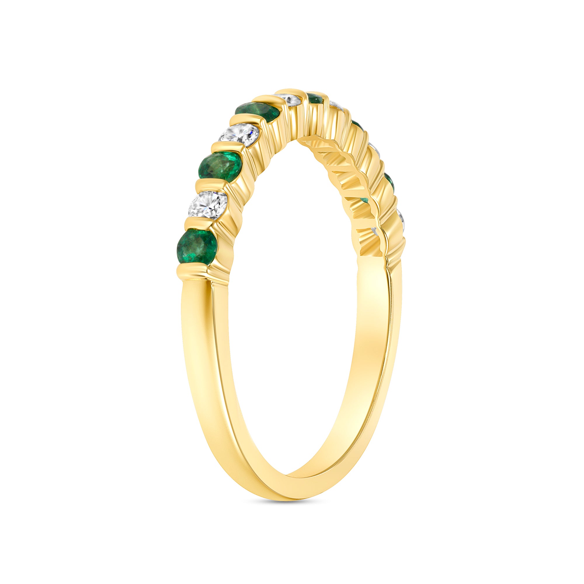 Alternating Emerald and Diamond Eternity Band in 18K Yellow Gold