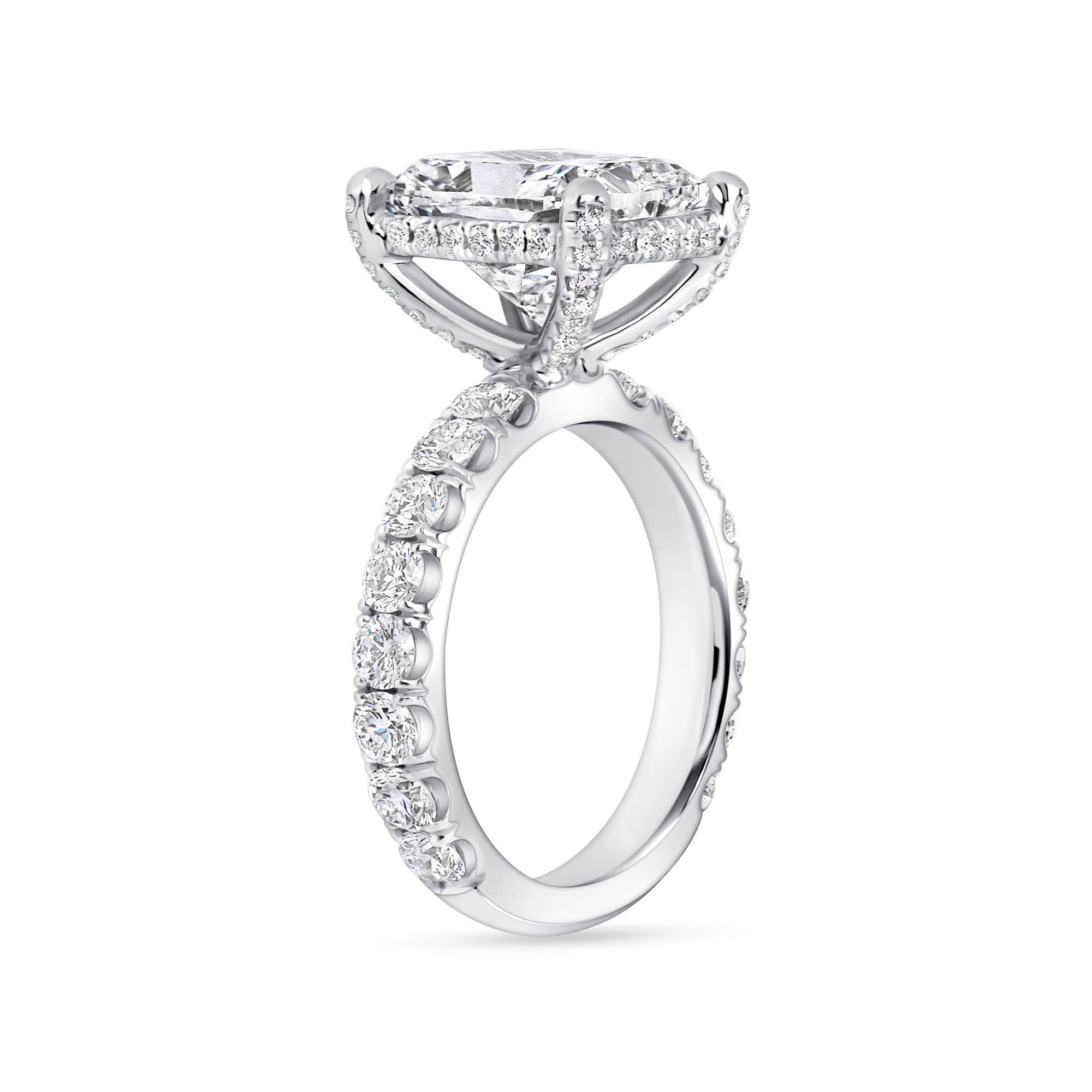 Cushion-Cut Diamond Engagement Ring with Hidden Halo in Platinum