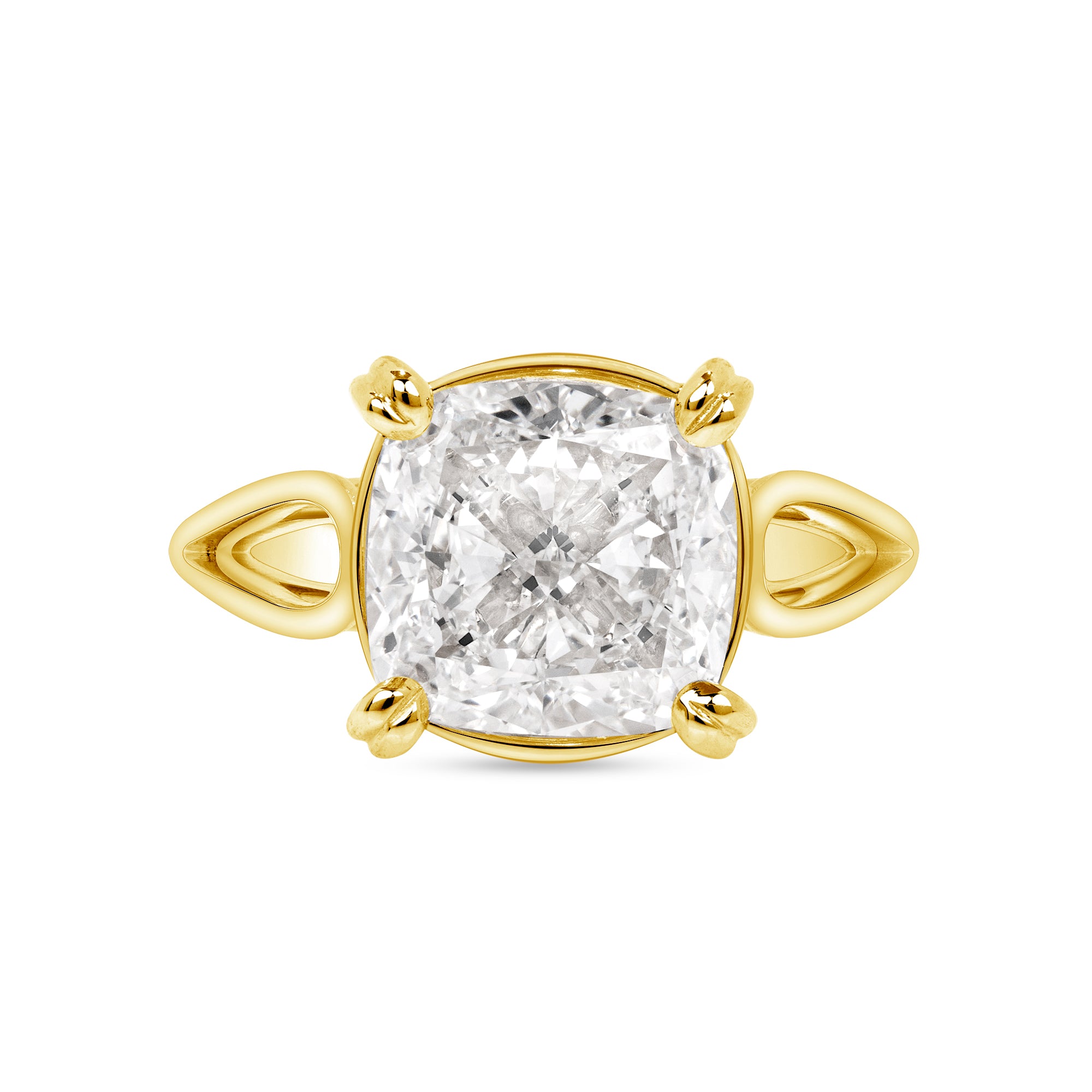 5.02ct Cushion Cut Diamond Solitaire Ring in 18k Yellow Gold Band, GIA Certified