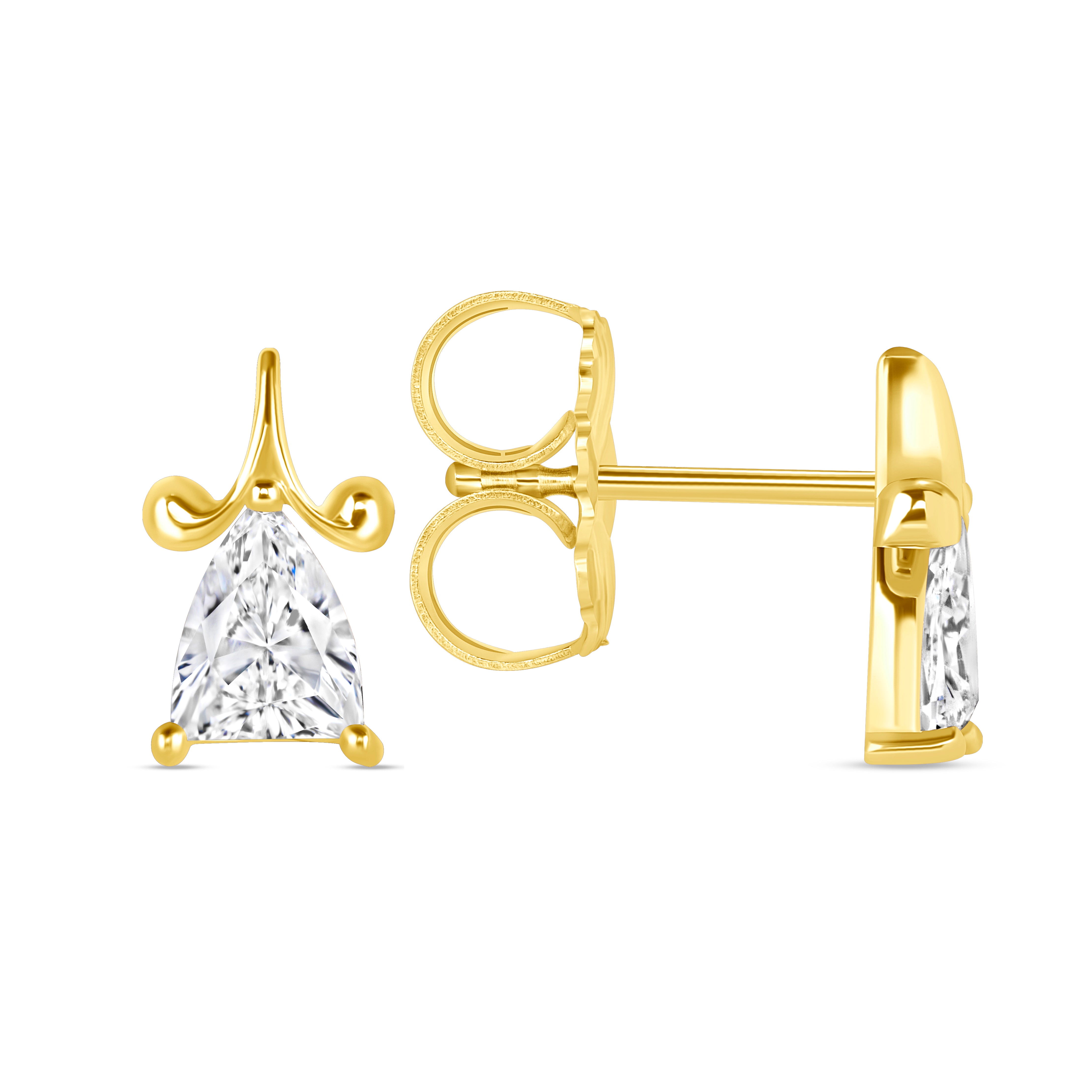 Medium Trillion Cut Diamond Drop Stud Earrings in 18K Yellow Gold