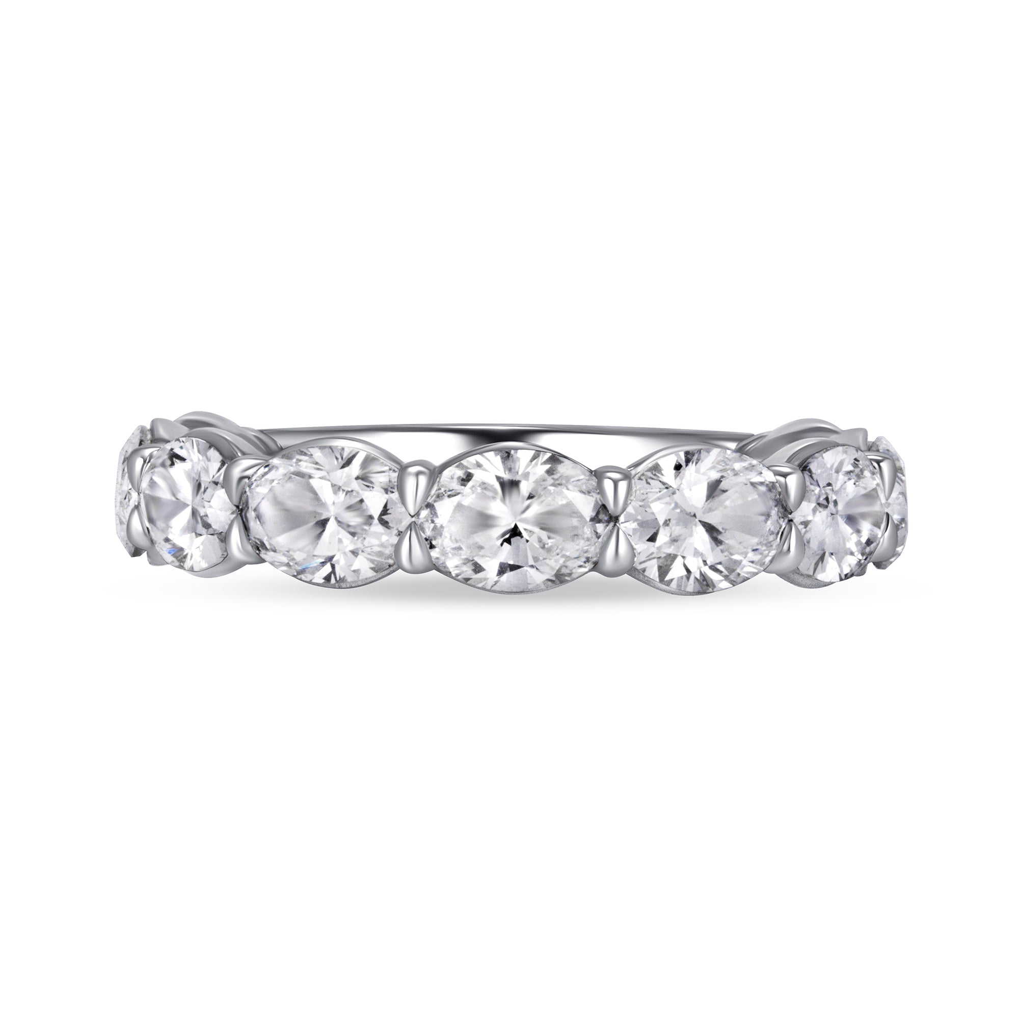 East-West Set Oval Diamond Half Eternity Band in 18K White Gold