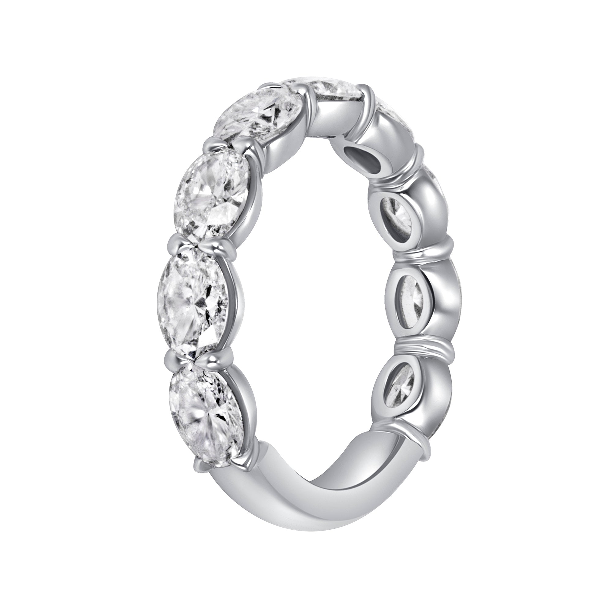 East-West Set Oval Diamond Half Eternity Band in 18K White Gold