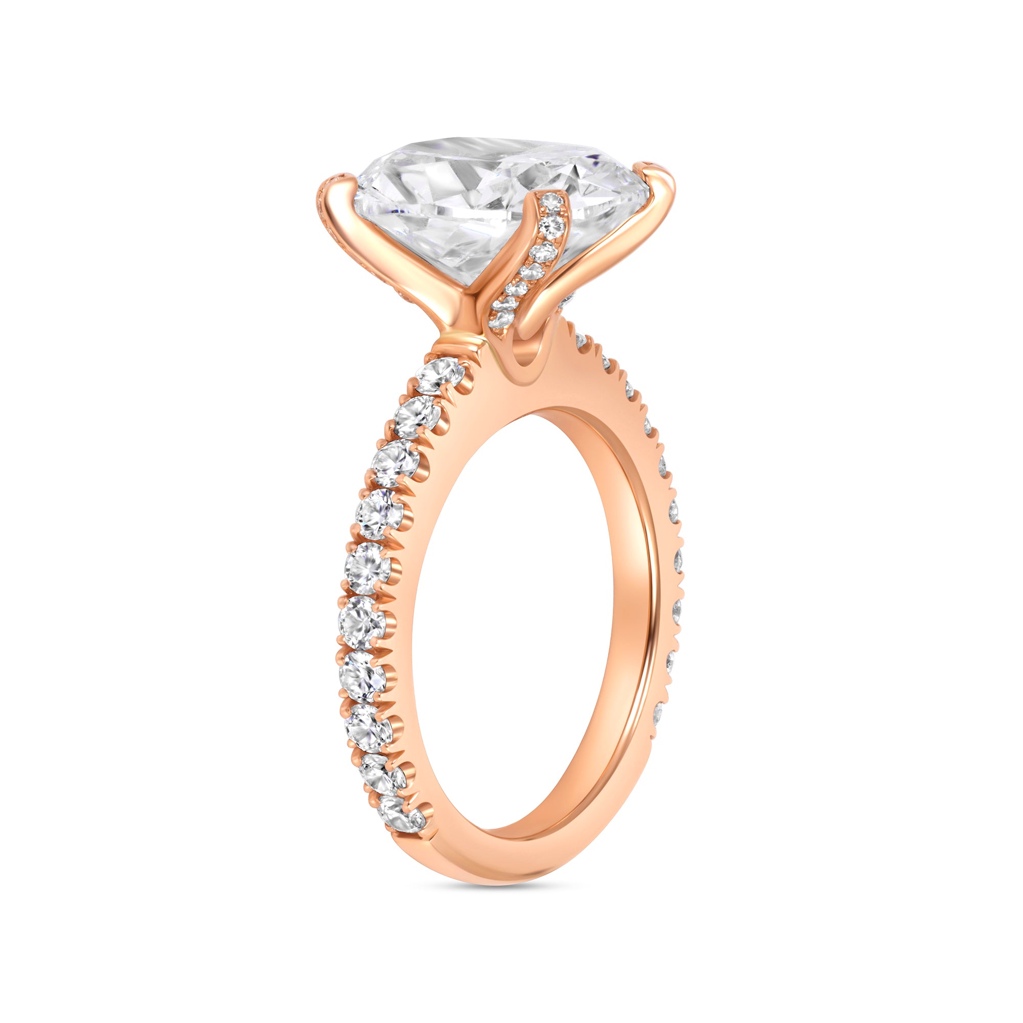 Cushion Cut Diamond Engagement Ring with Pavé Band in 18K Rose Gold