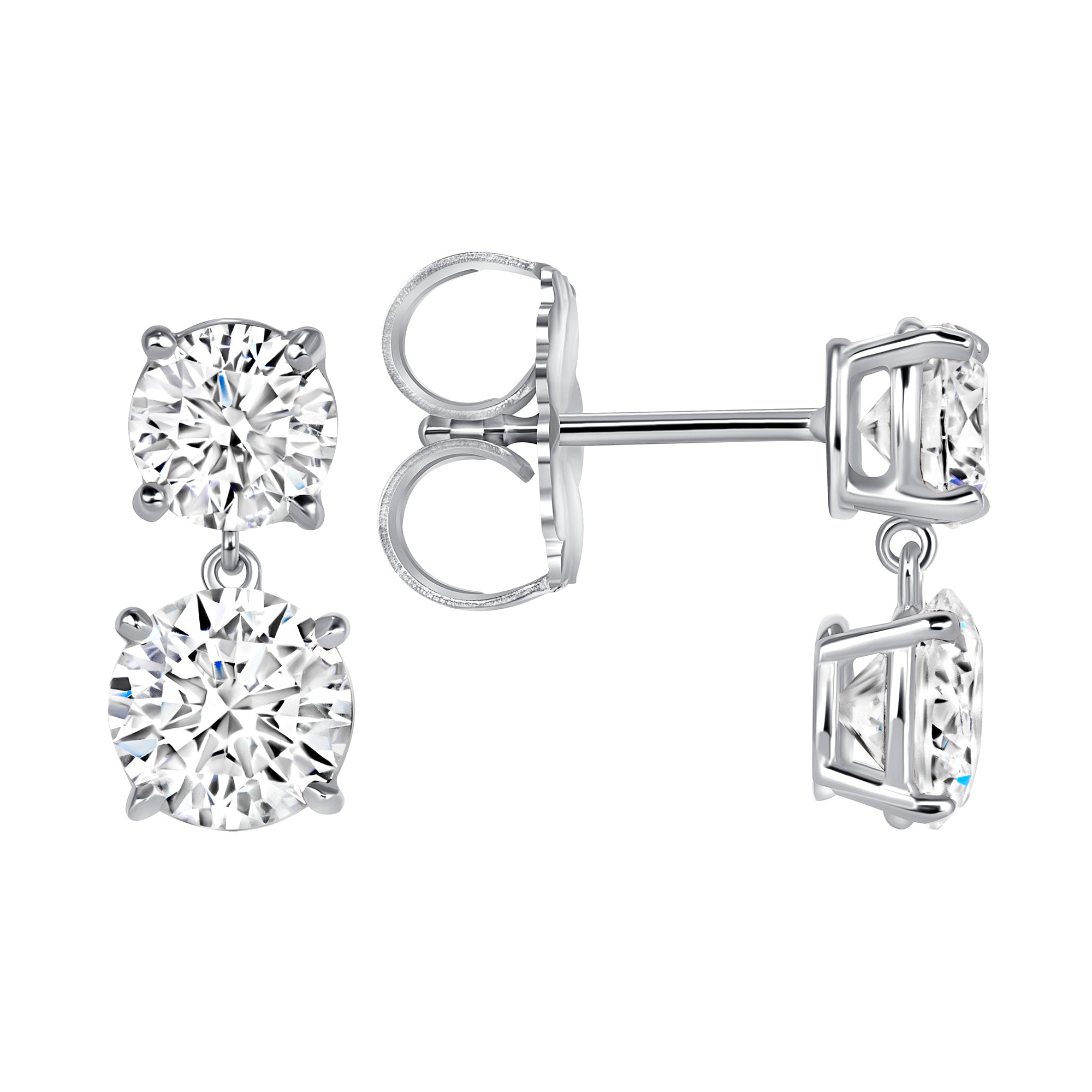 Double Round Diamond Drop Earrings