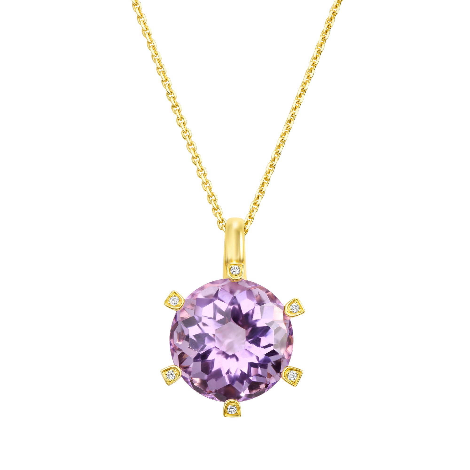Round Purple Sapphire Pendant Necklace in 18K Yellow Gold