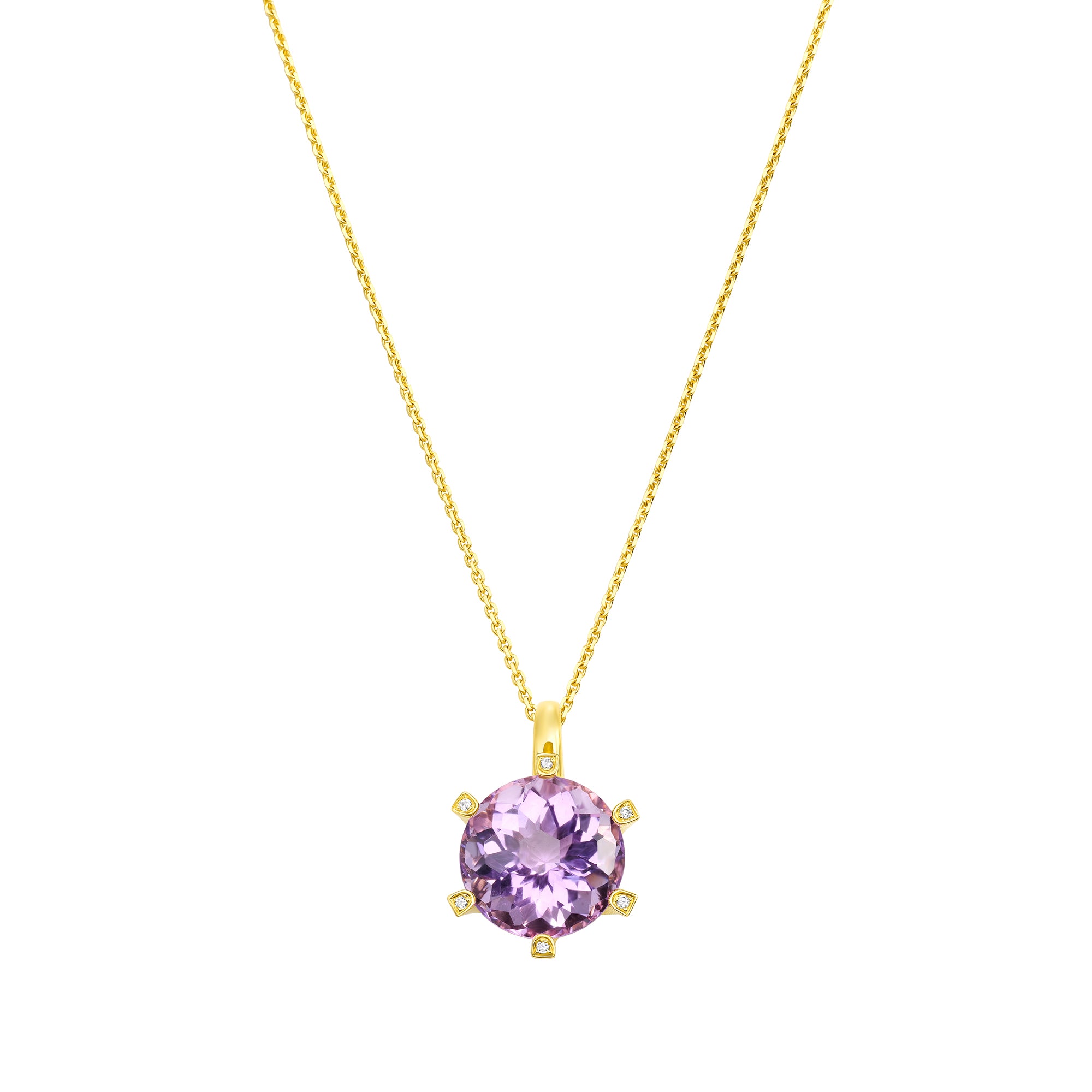 Round Purple Sapphire Pendant Necklace in 18K Yellow Gold