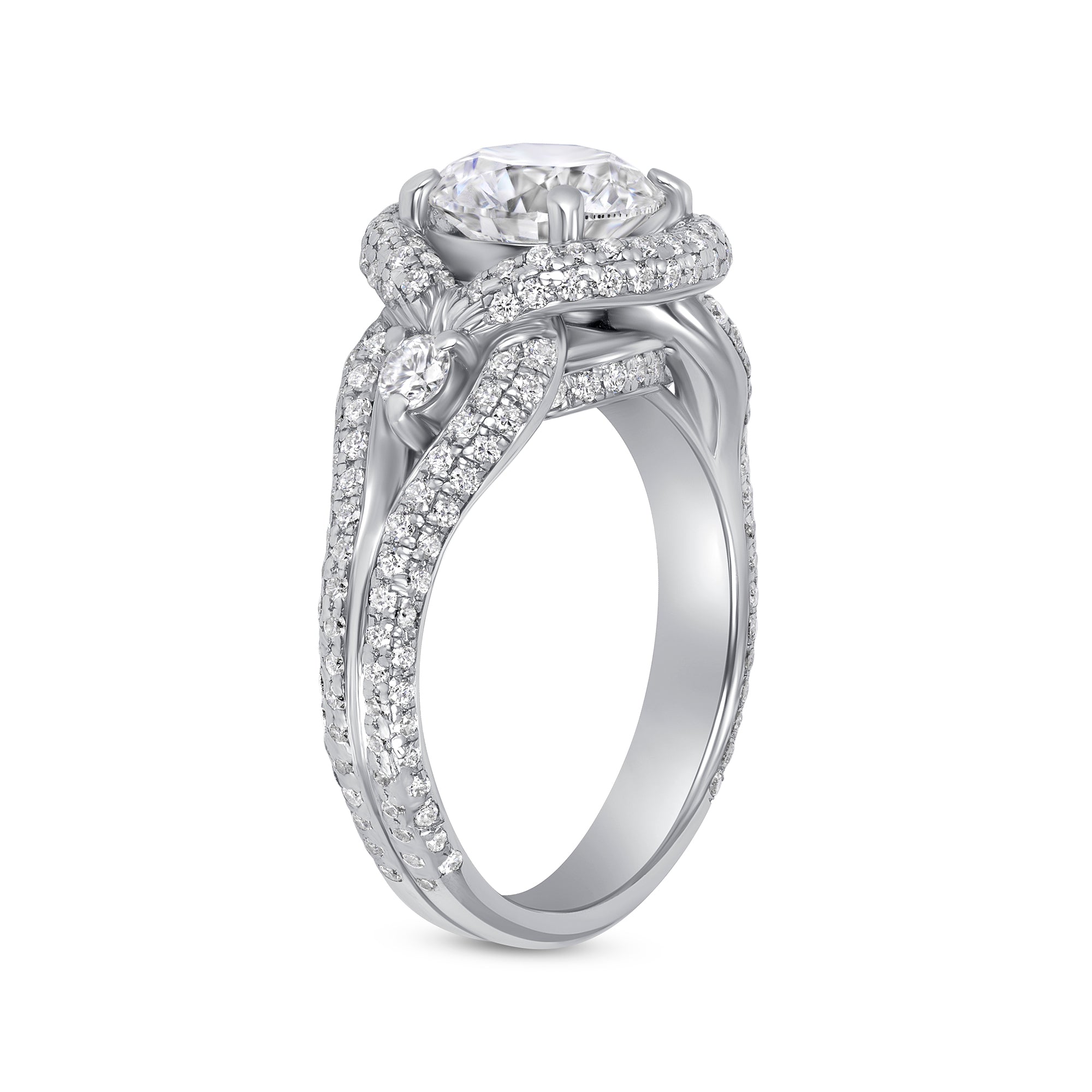 Round Brilliant Diamond Double Halo Engagement Ring in Platinum