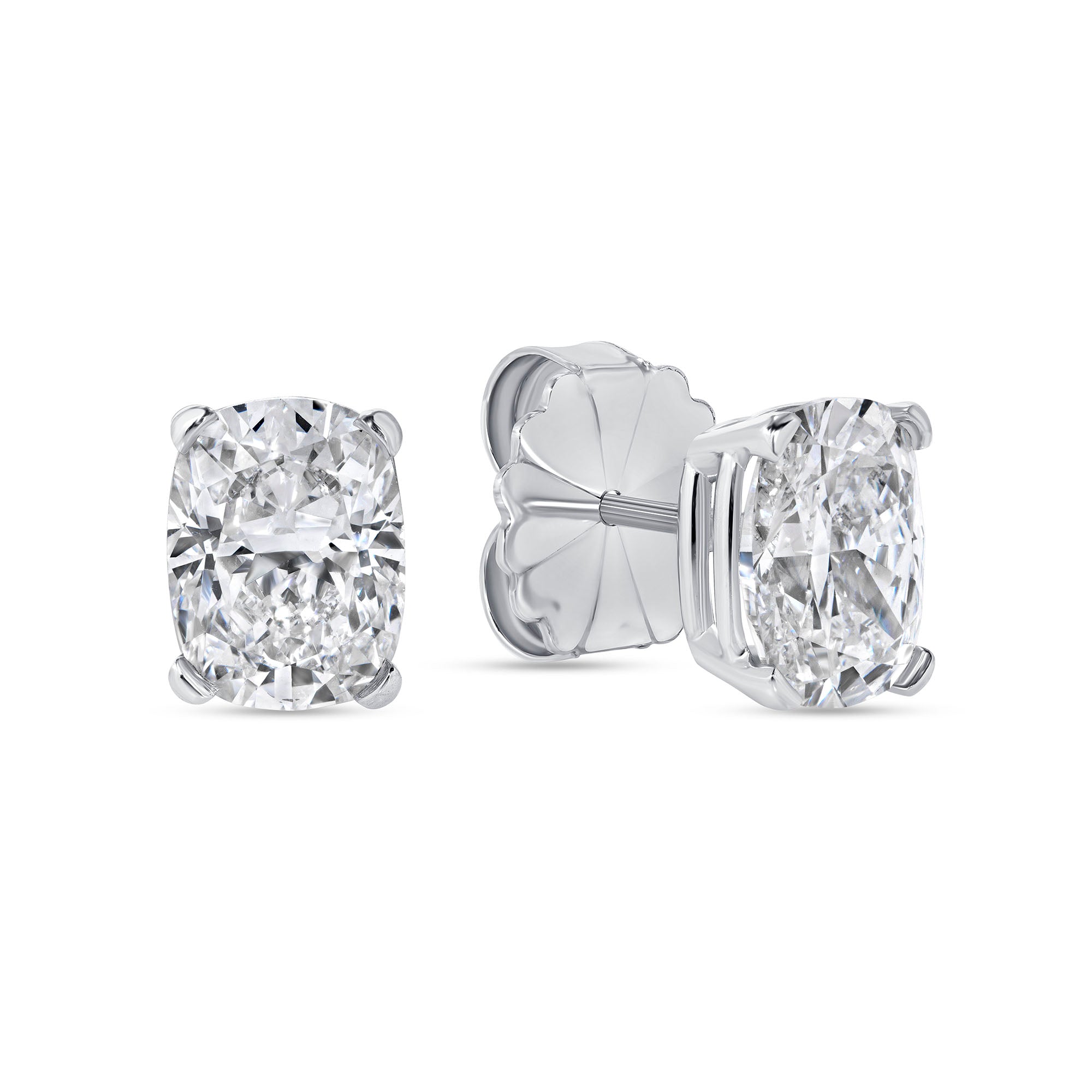 Cushion-Cut Diamond Stud Earrings in 18K White Gold