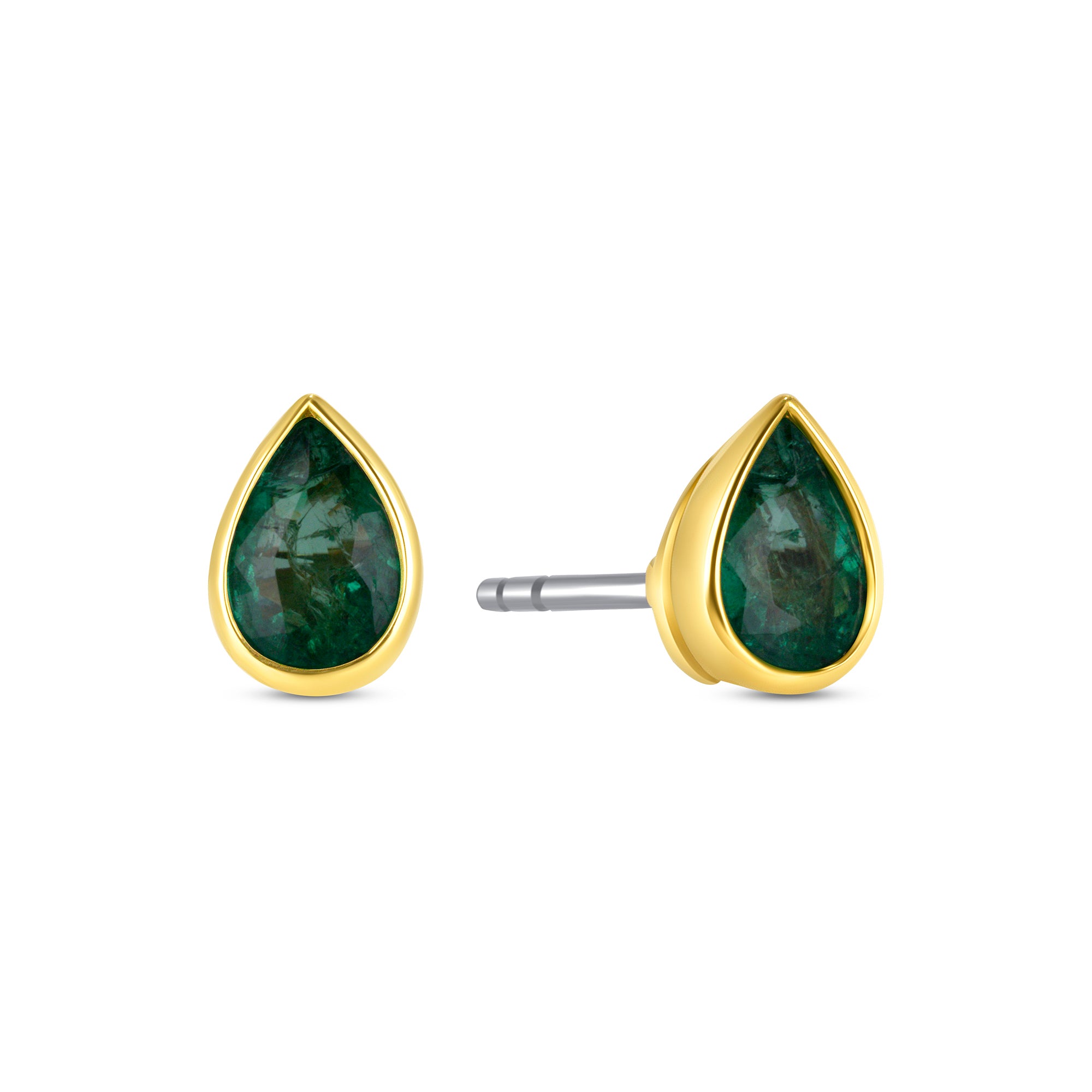 Pear Shape Emerald Stud Earrings in 18K Yellow Gold