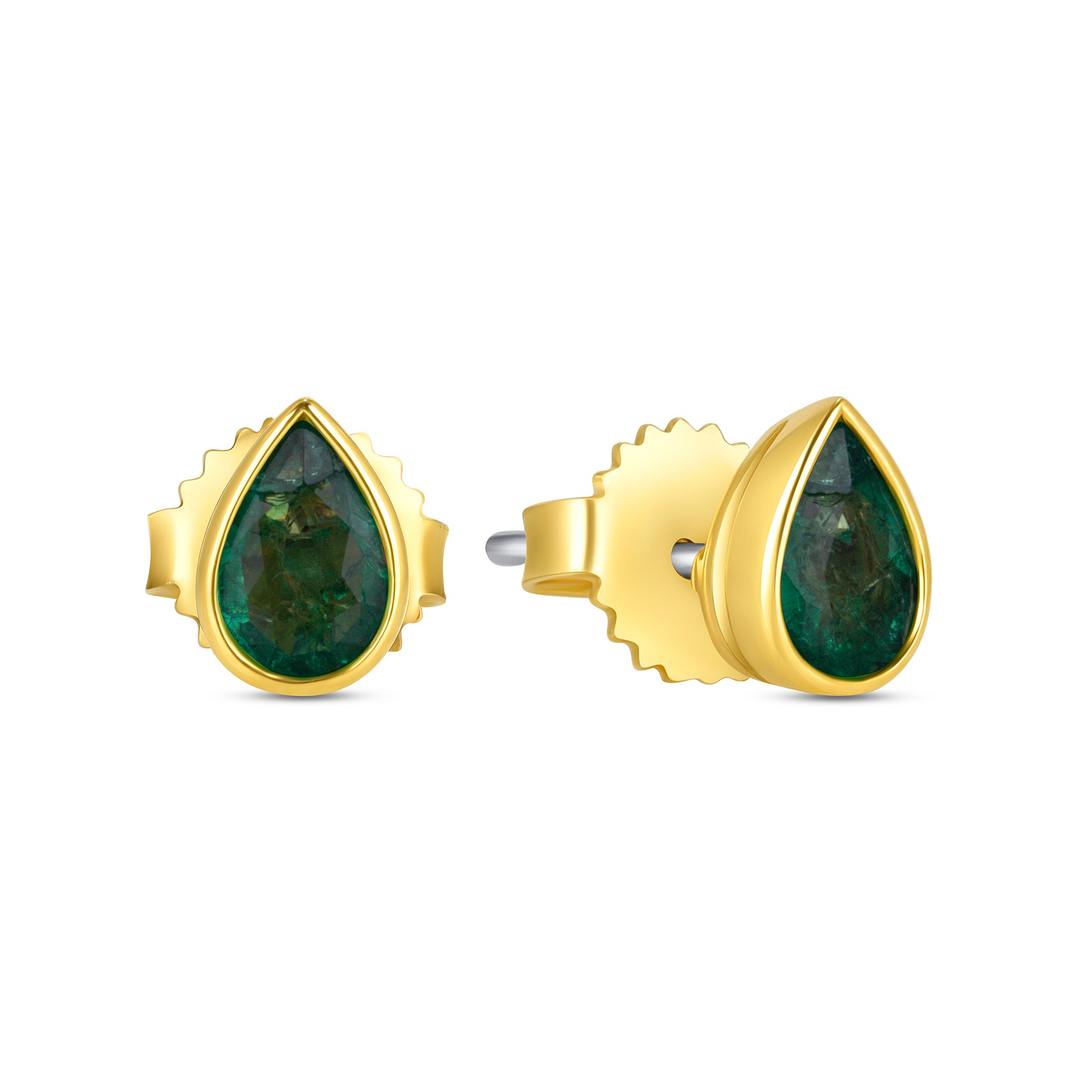 Pear Shape Emerald Stud Earrings in 18K Yellow Gold