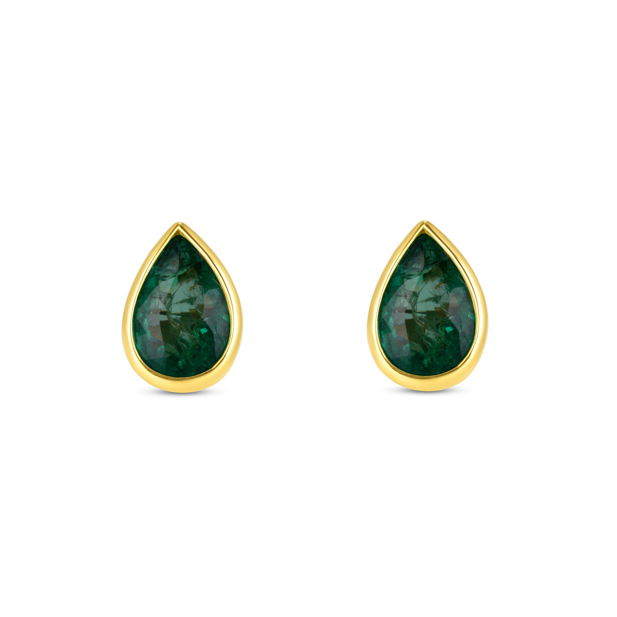 Pear Shape Emerald Stud Earrings in 18K Yellow Gold