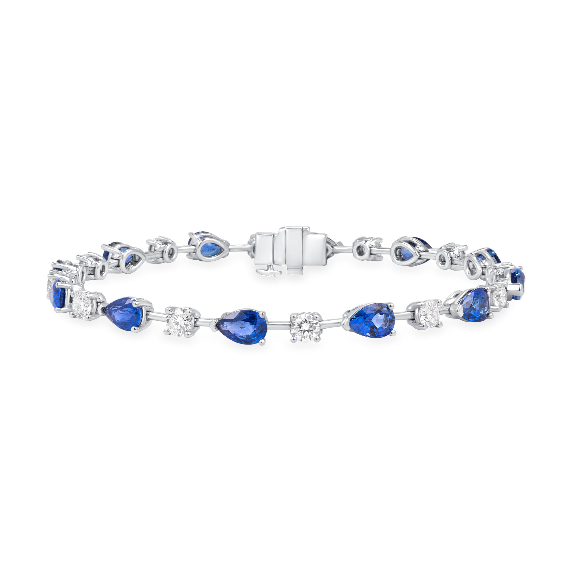 8.31ctw Alternating East-West Pear Cut Sapphire and Round Brilliant Cut Diamond Tennis Bracelet in 18K White Gold