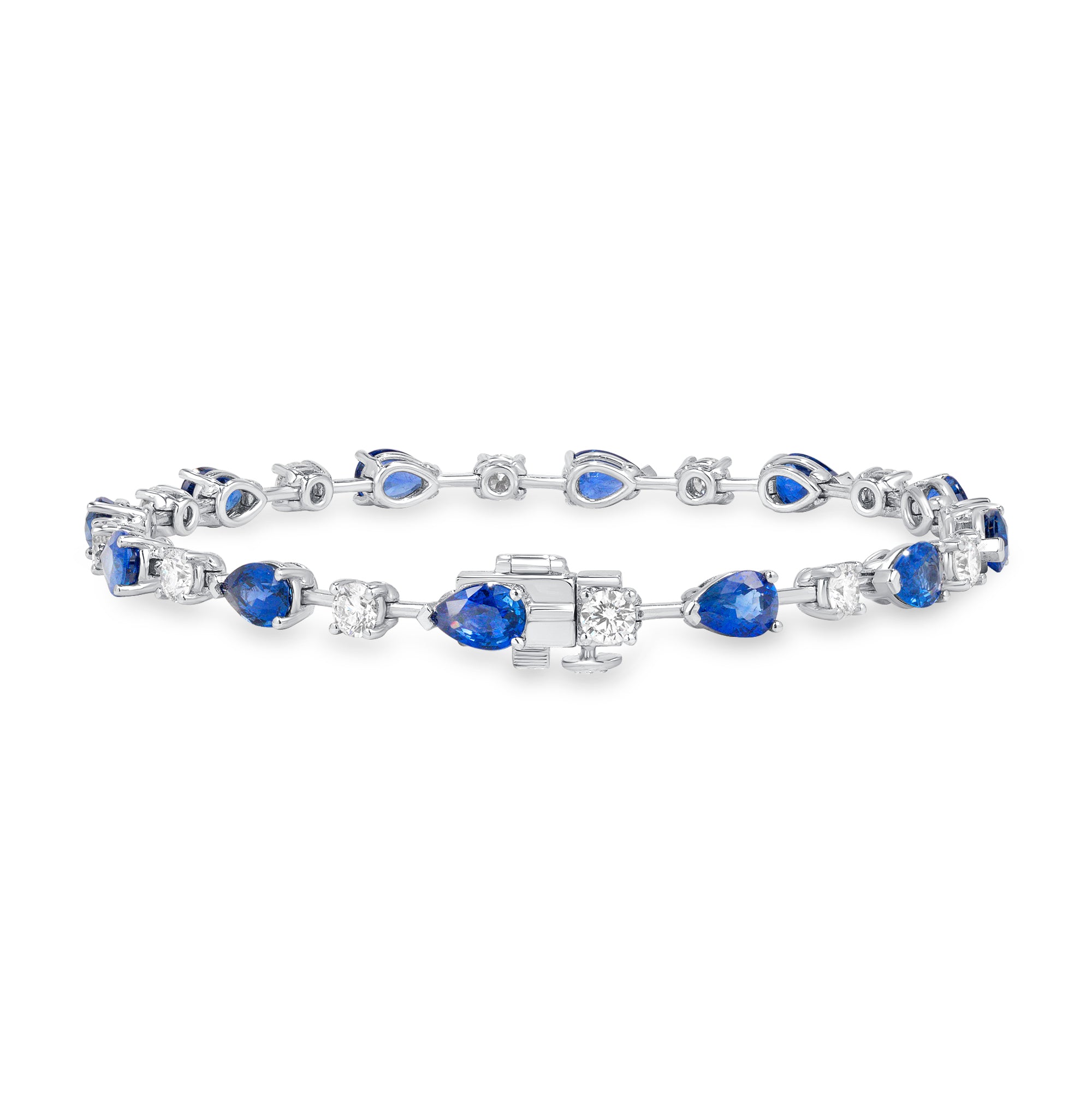 8.31ctw Alternating East-West Pear Cut Sapphire and Round Brilliant Cut Diamond Tennis Bracelet in 18K White Gold