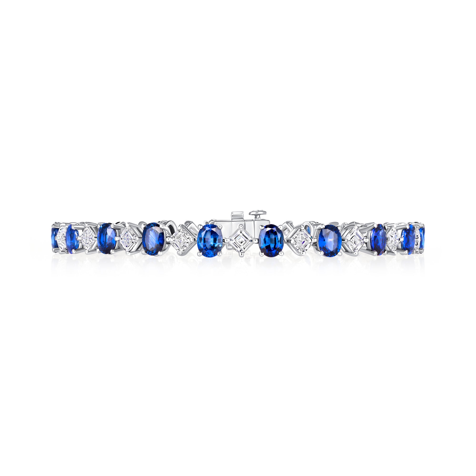 Alternating Blue Sapphire and Diamond Tennis Bracelet in 18K White Gold