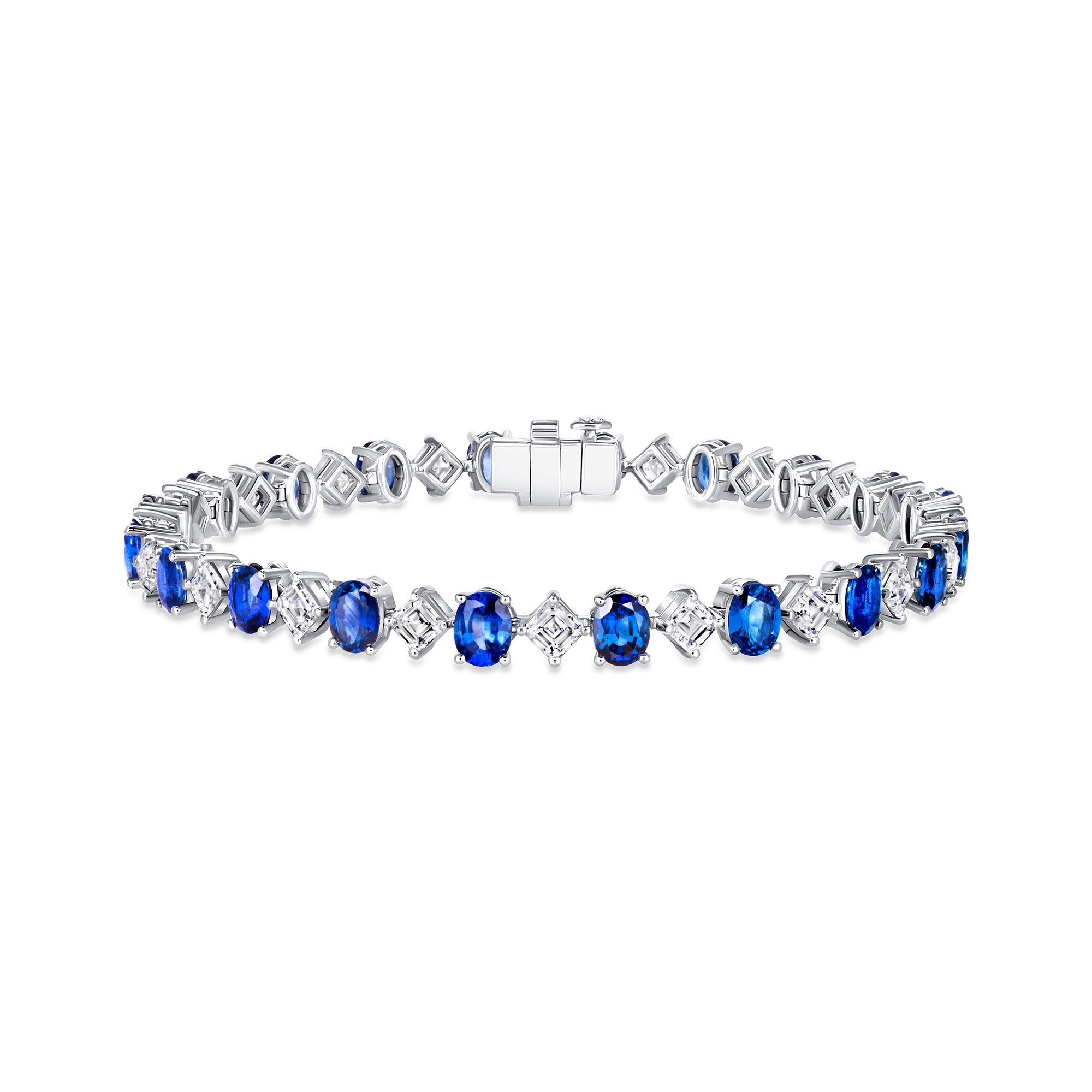 Alternating Blue Sapphire and Diamond Tennis Bracelet in 18K White Gold