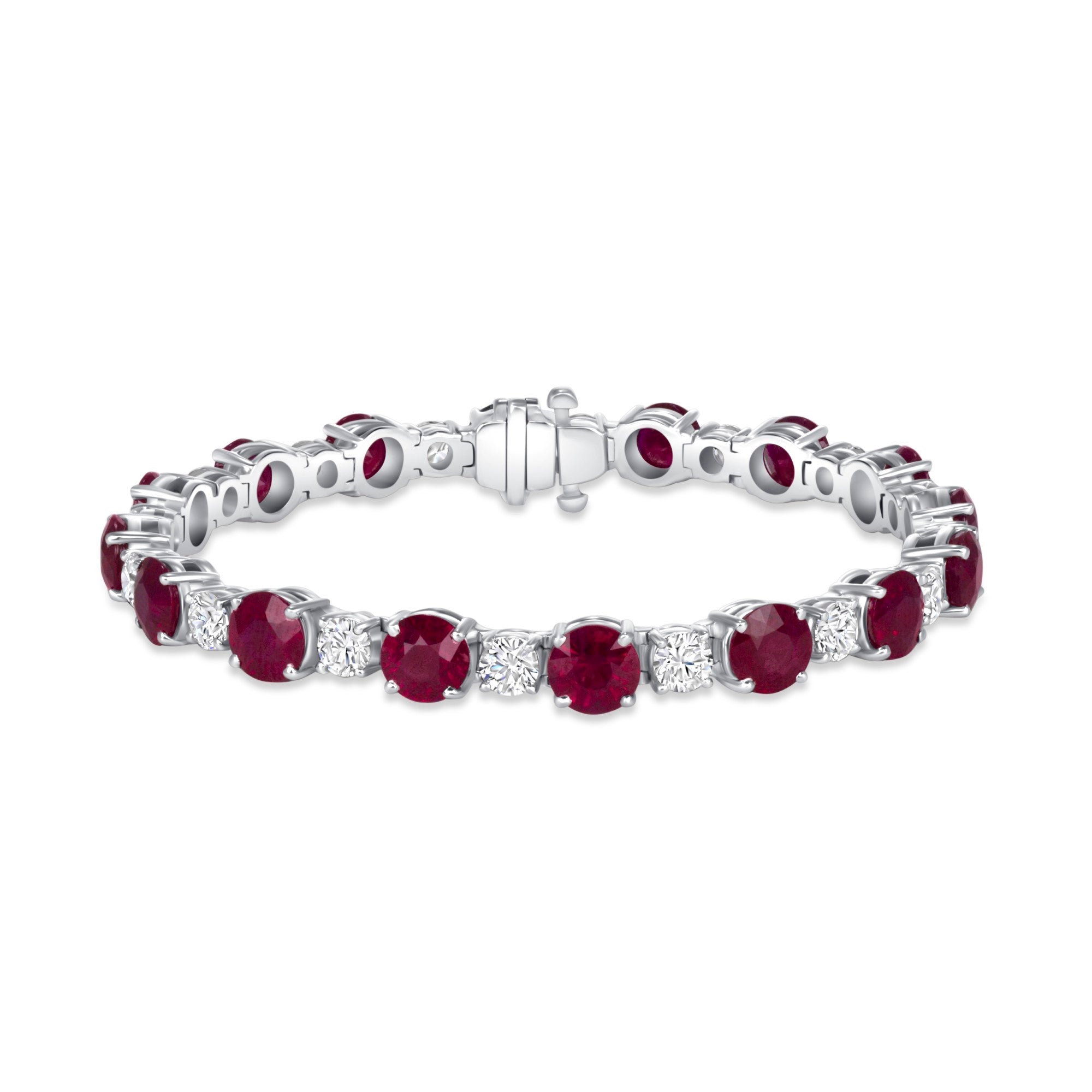 Ruby and Diamond Tennis Bracelet in 18K White Gold