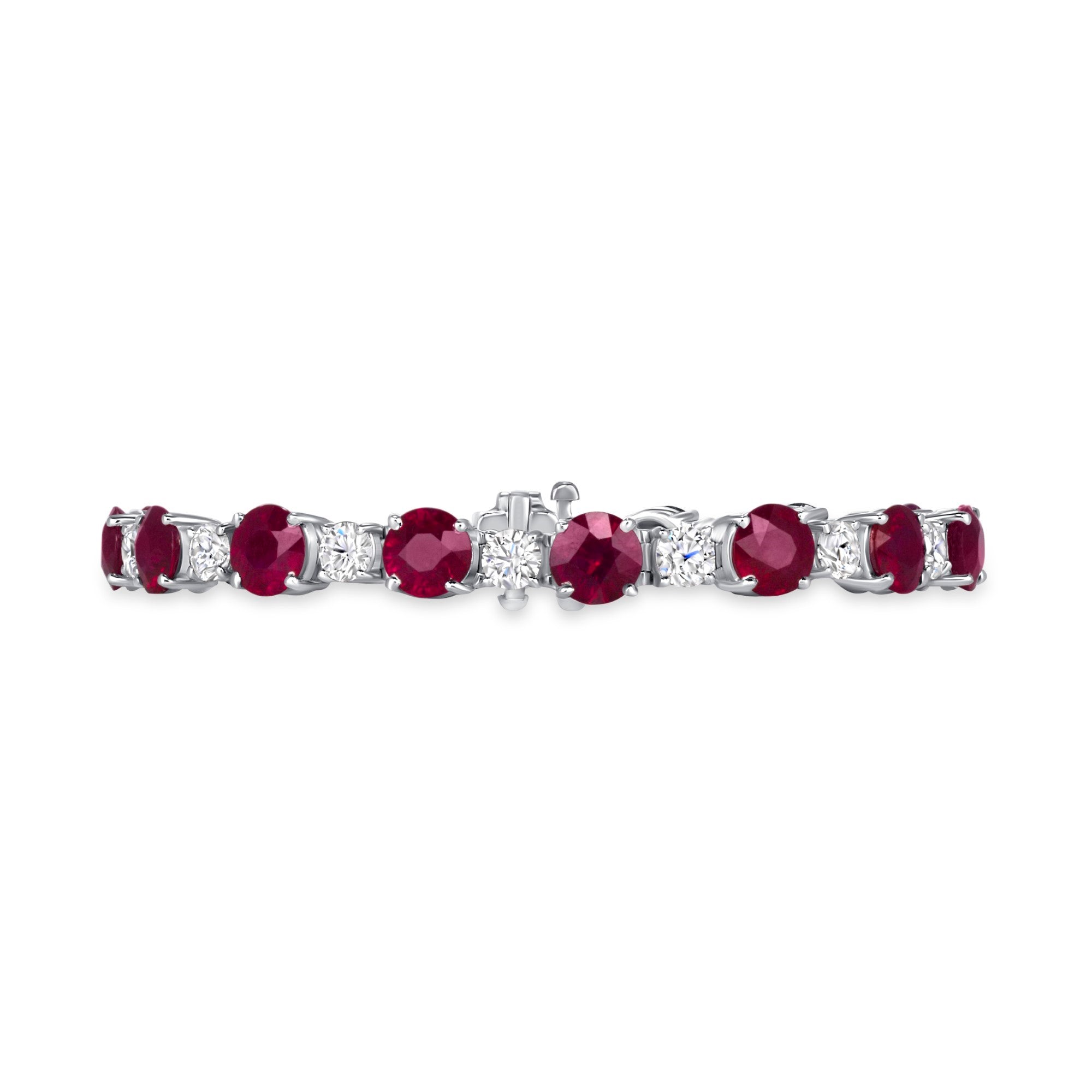Ruby and Diamond Tennis Bracelet in 18K White Gold