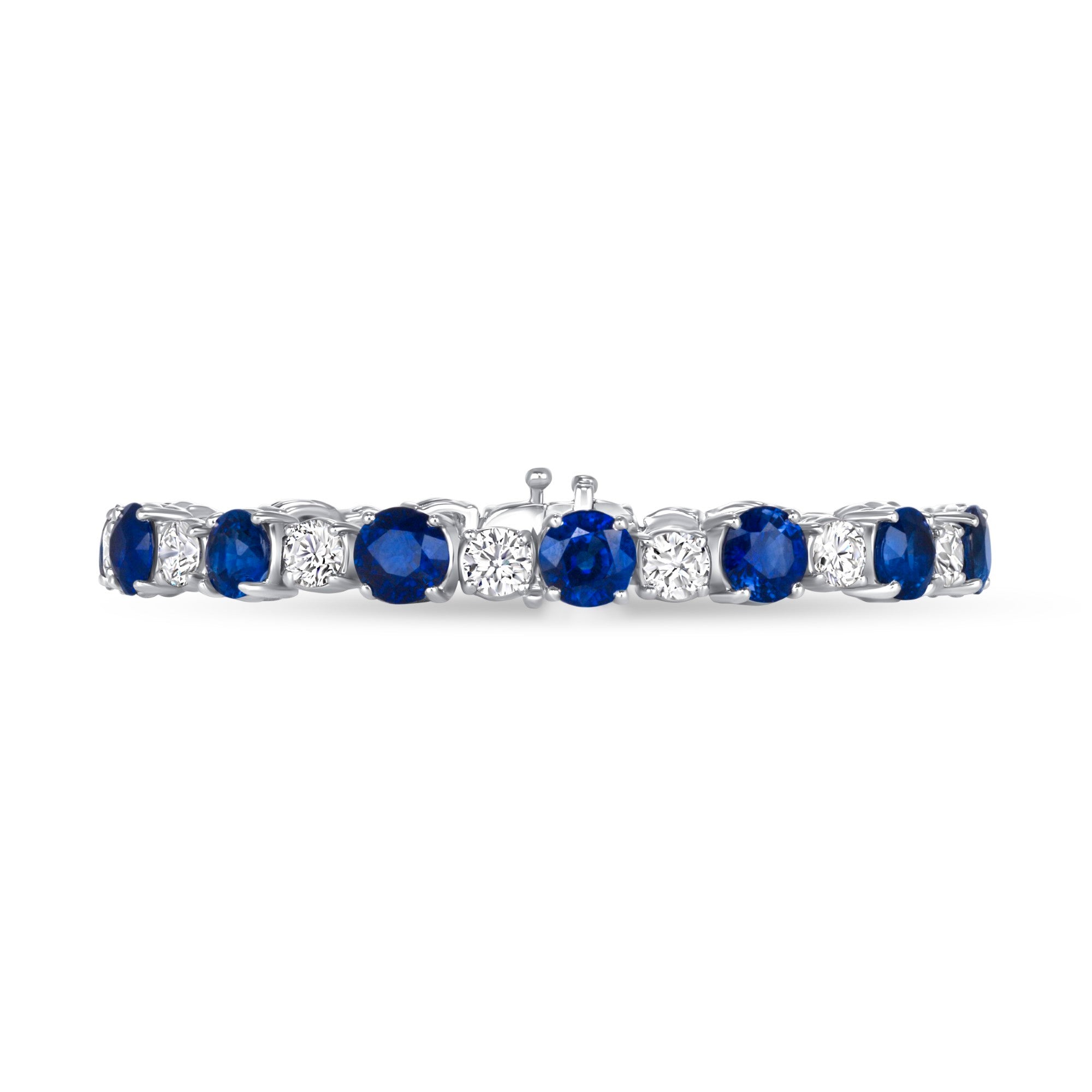 Blue Sapphire and Diamond Tennis Bracelet in 18K White Gold