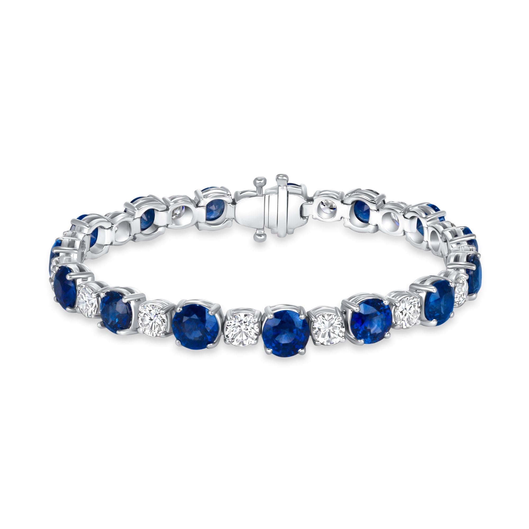 Blue Sapphire and Diamond Tennis Bracelet in 18K White Gold
